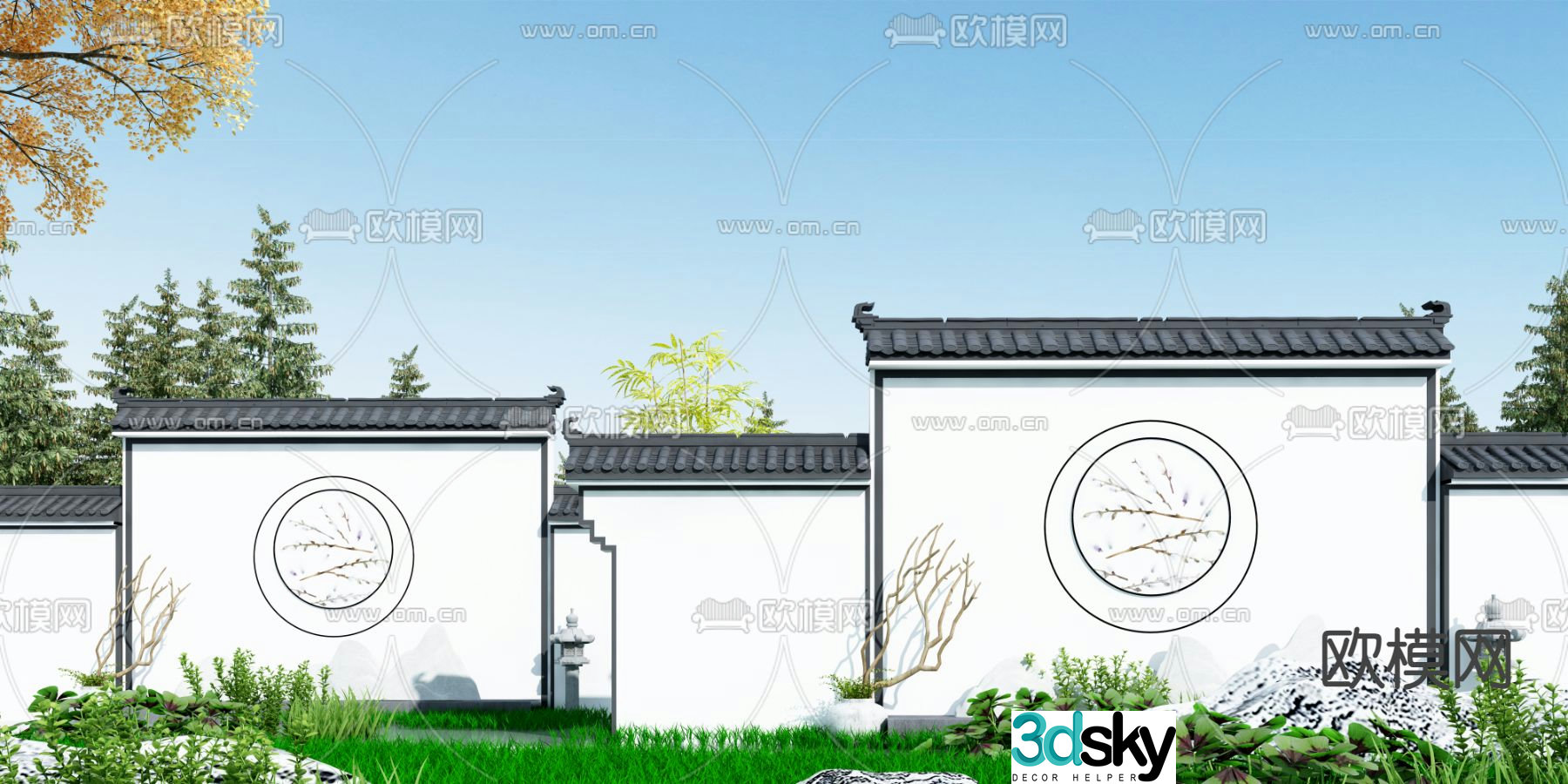 Chinese landscape wall sketch 3D model