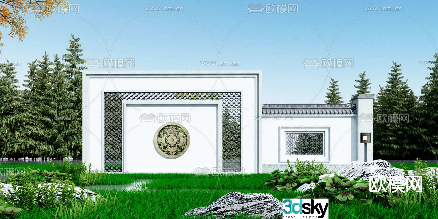 Chinese landscape wall sketch 3D model