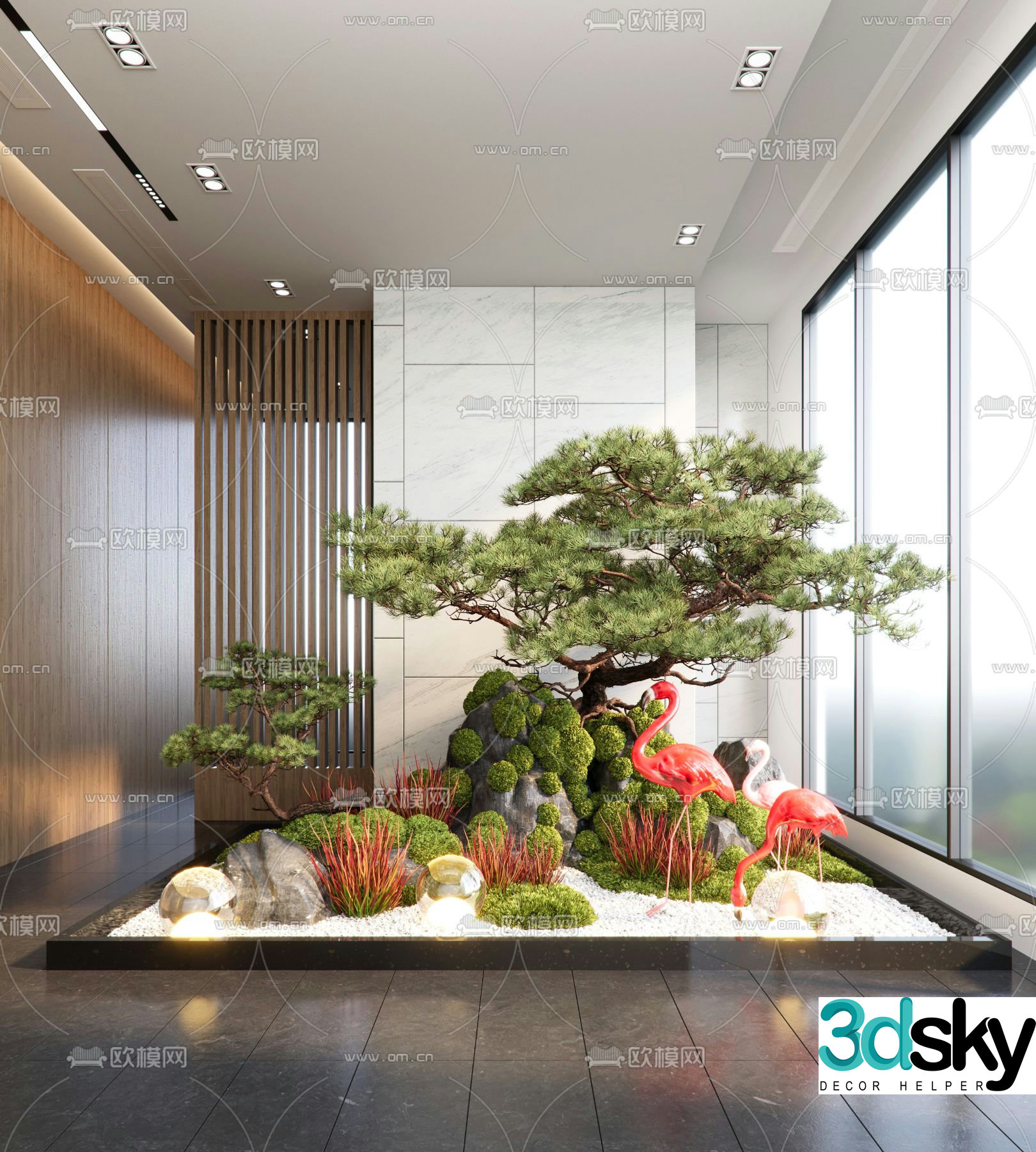 Indoor landscape plant pile red-crowned crane sketch 3d model
