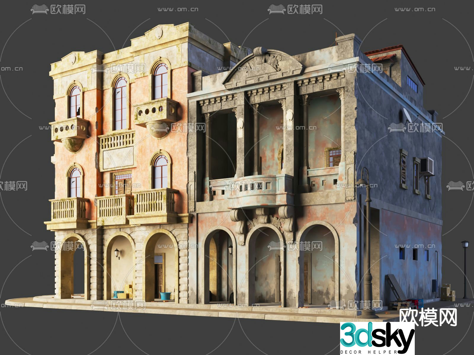 European style street building 3D model