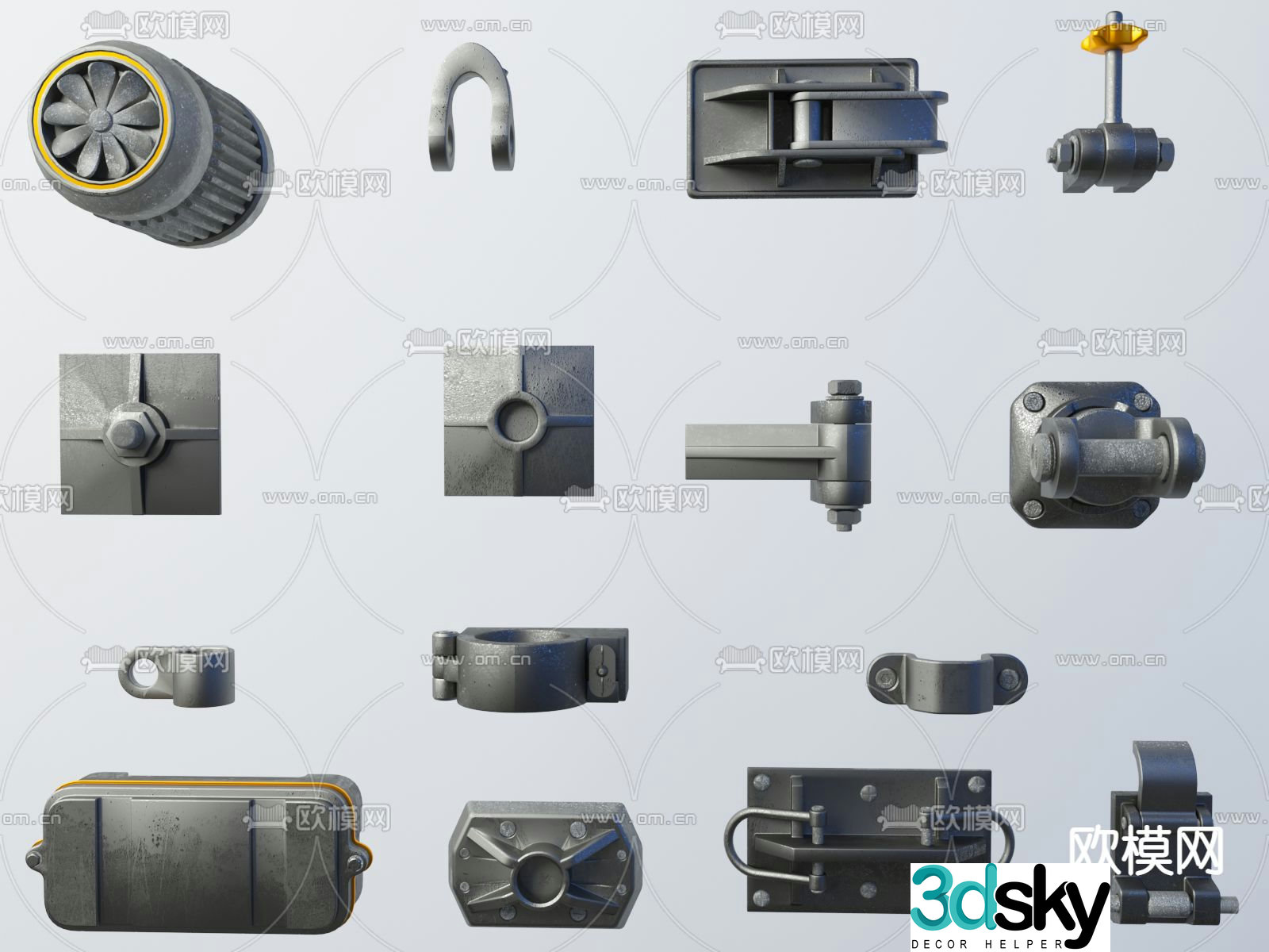 Industrial parts electric motor hardware hook valve motor 3d model