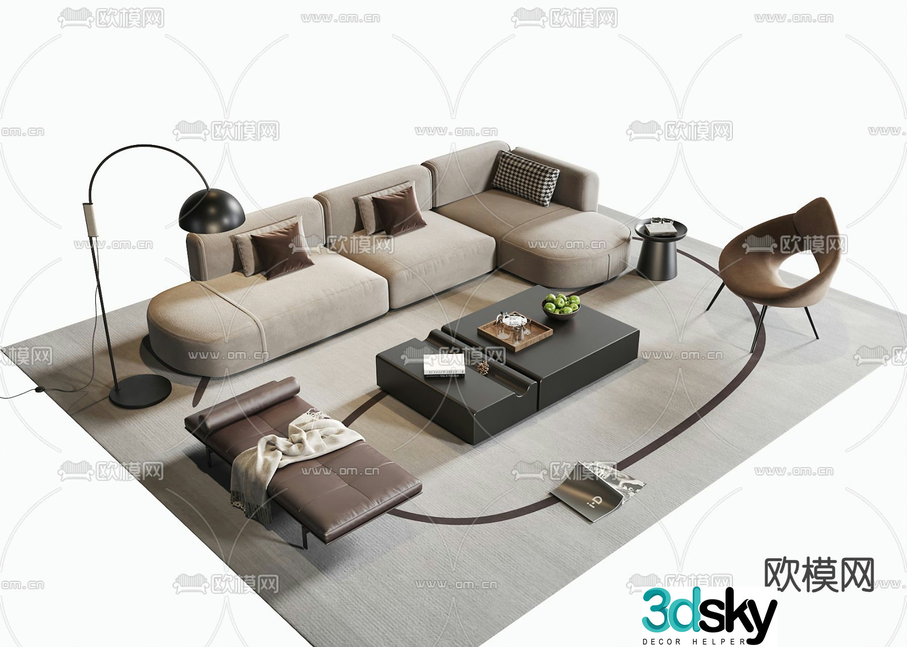 Upholstered sofa modular sofa 3d model