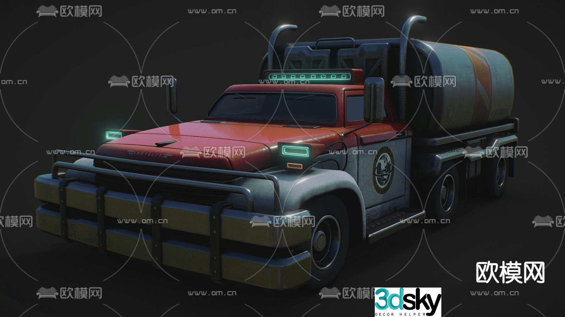 Industrial style pre-war radiation fuel tank truck car 3d model