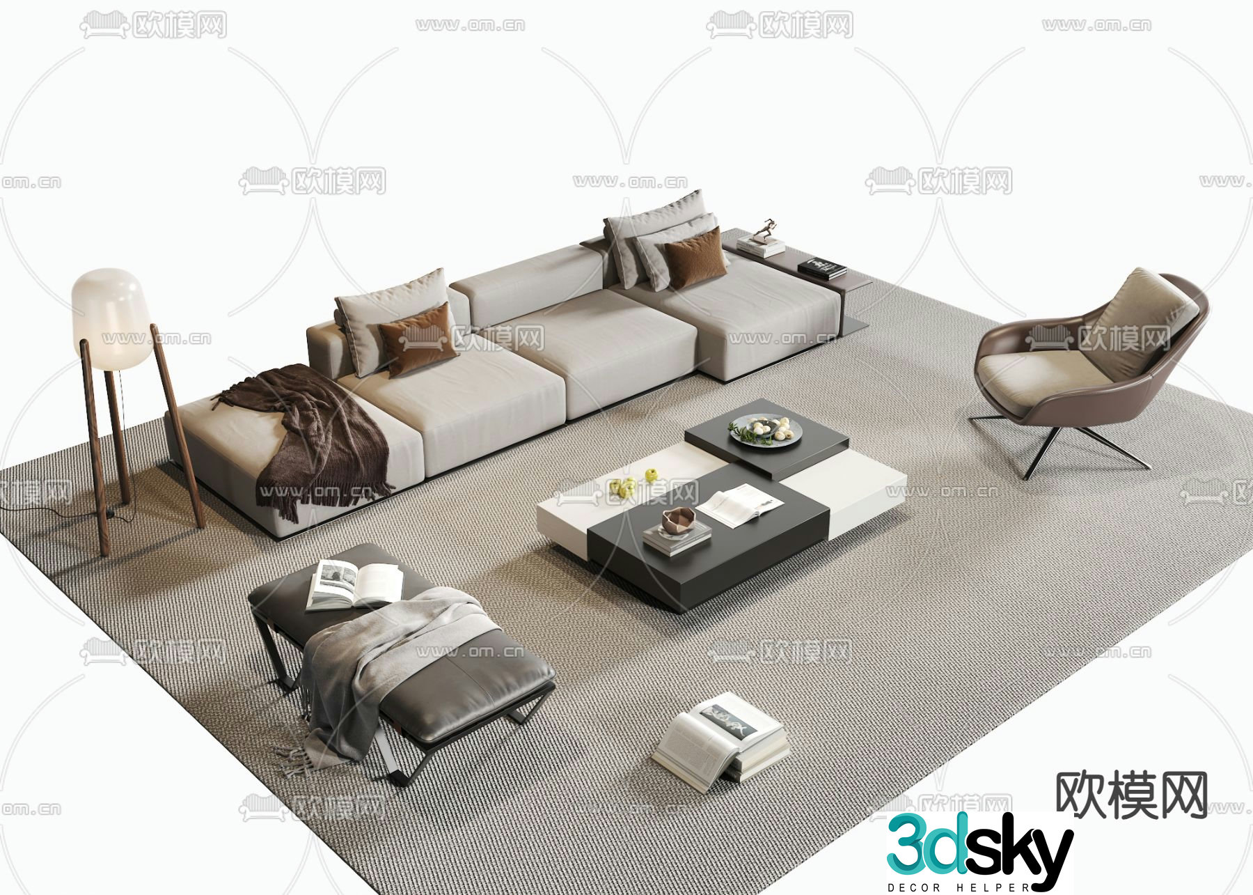 Upholstered sofa modular sofa 3d model