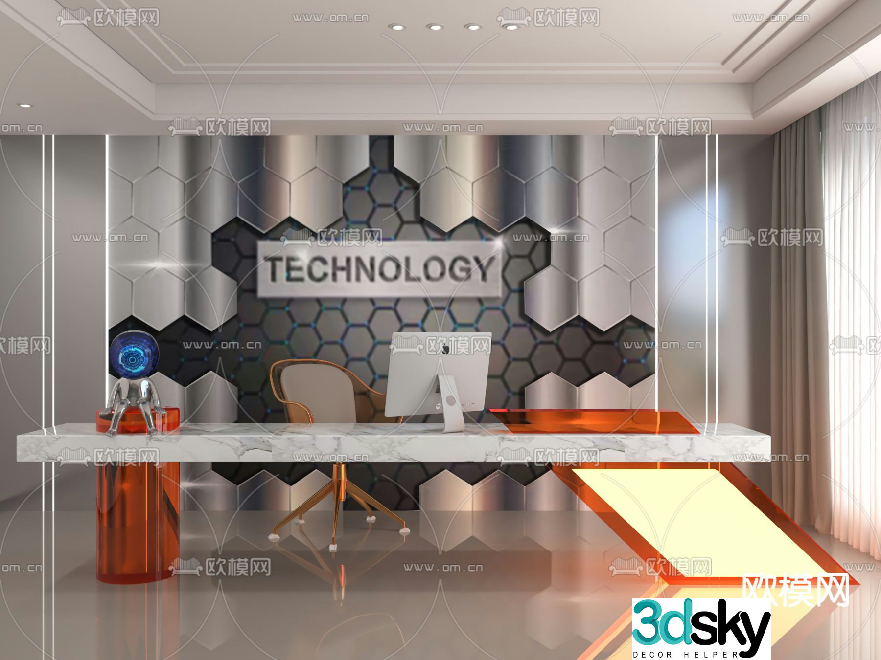 Modern front desk information desk 3d model