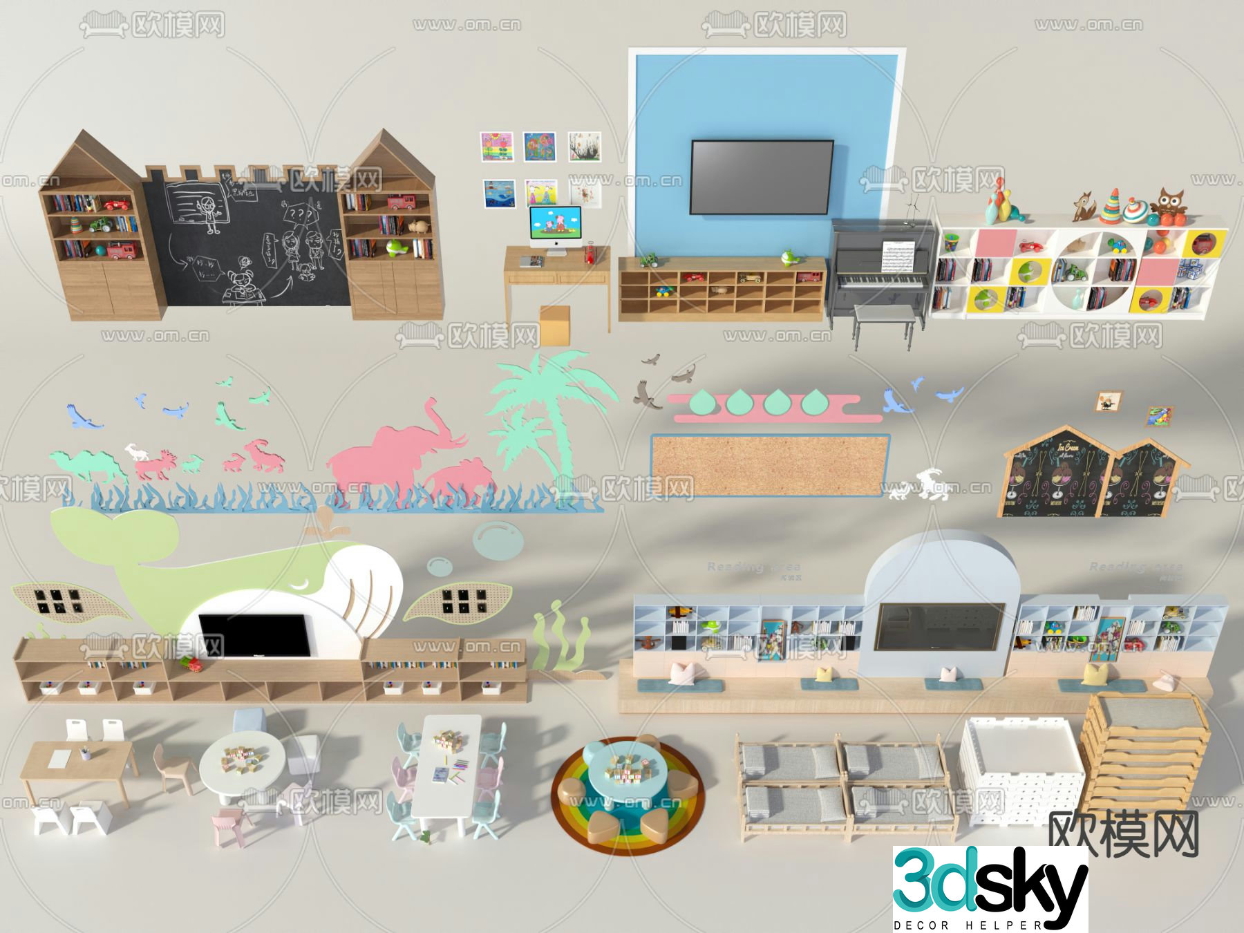 Kindergarten children’s tables and chairs 3d model