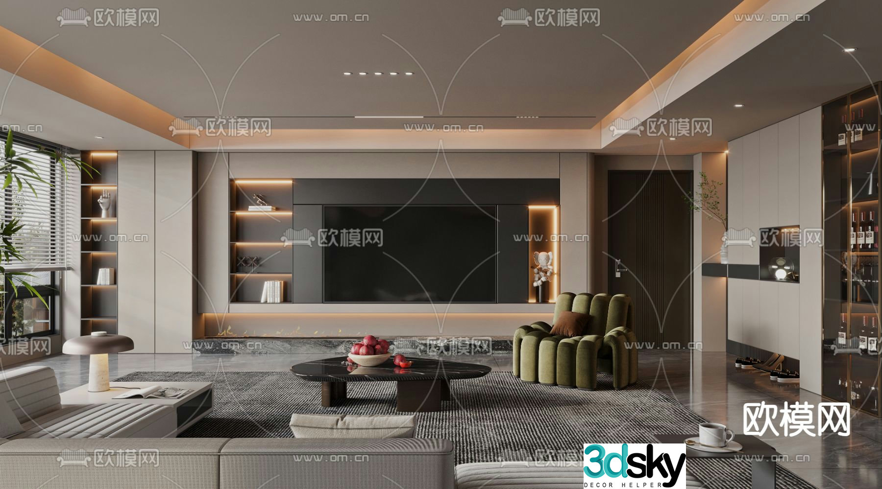 Modern living room TV background 3d model