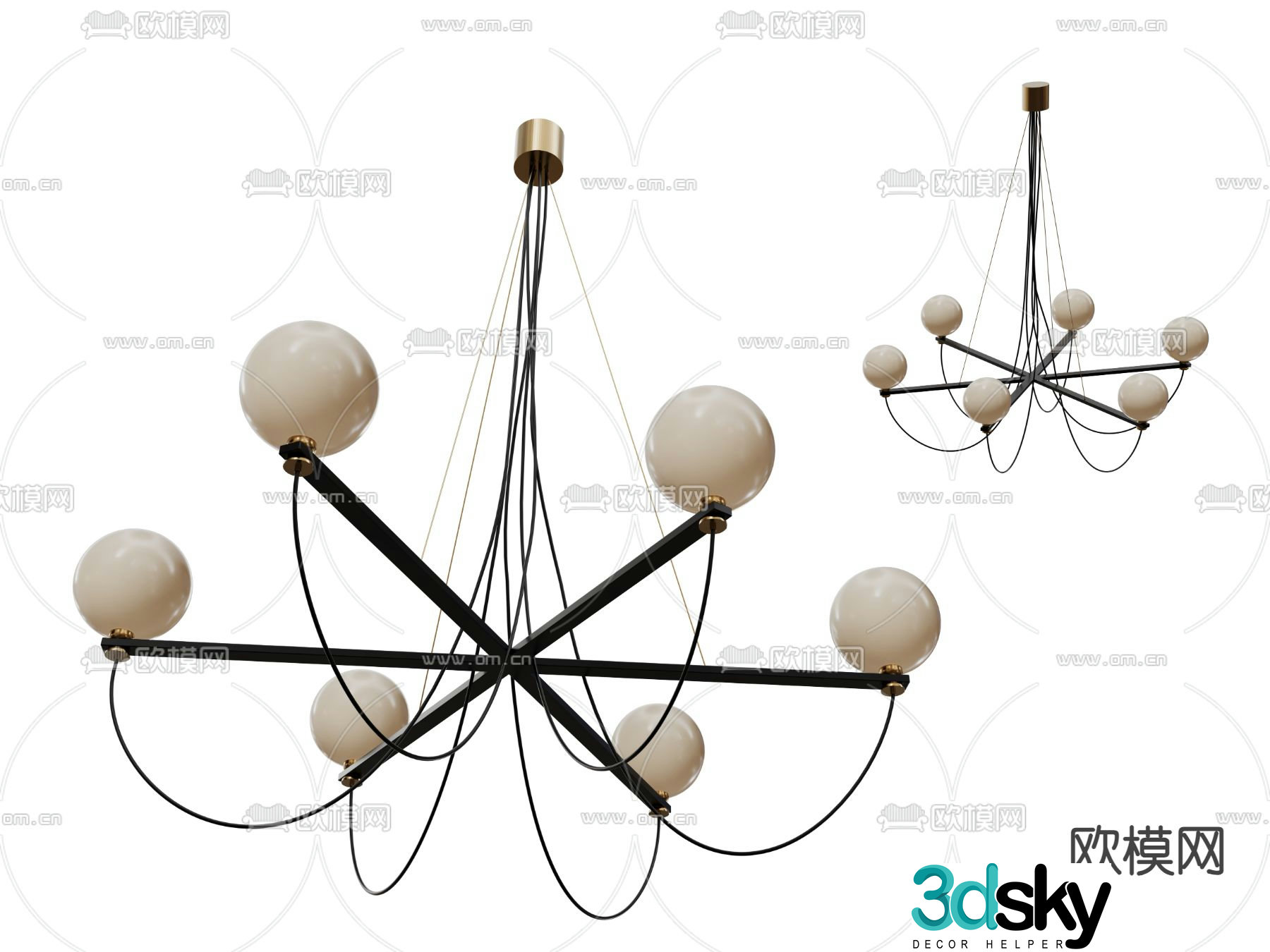 French retro chandelier glass ball chandelier light luxury art lamp 3D model