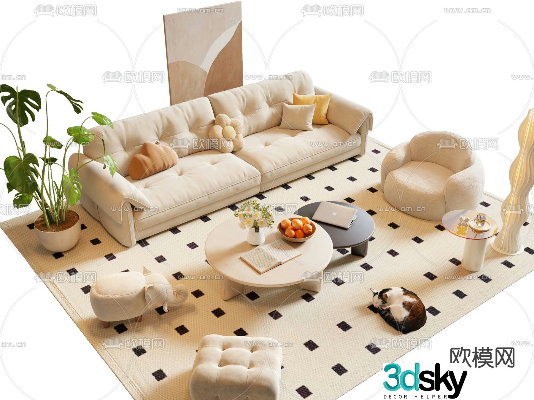 Cream style sofa modular sofa 3d model