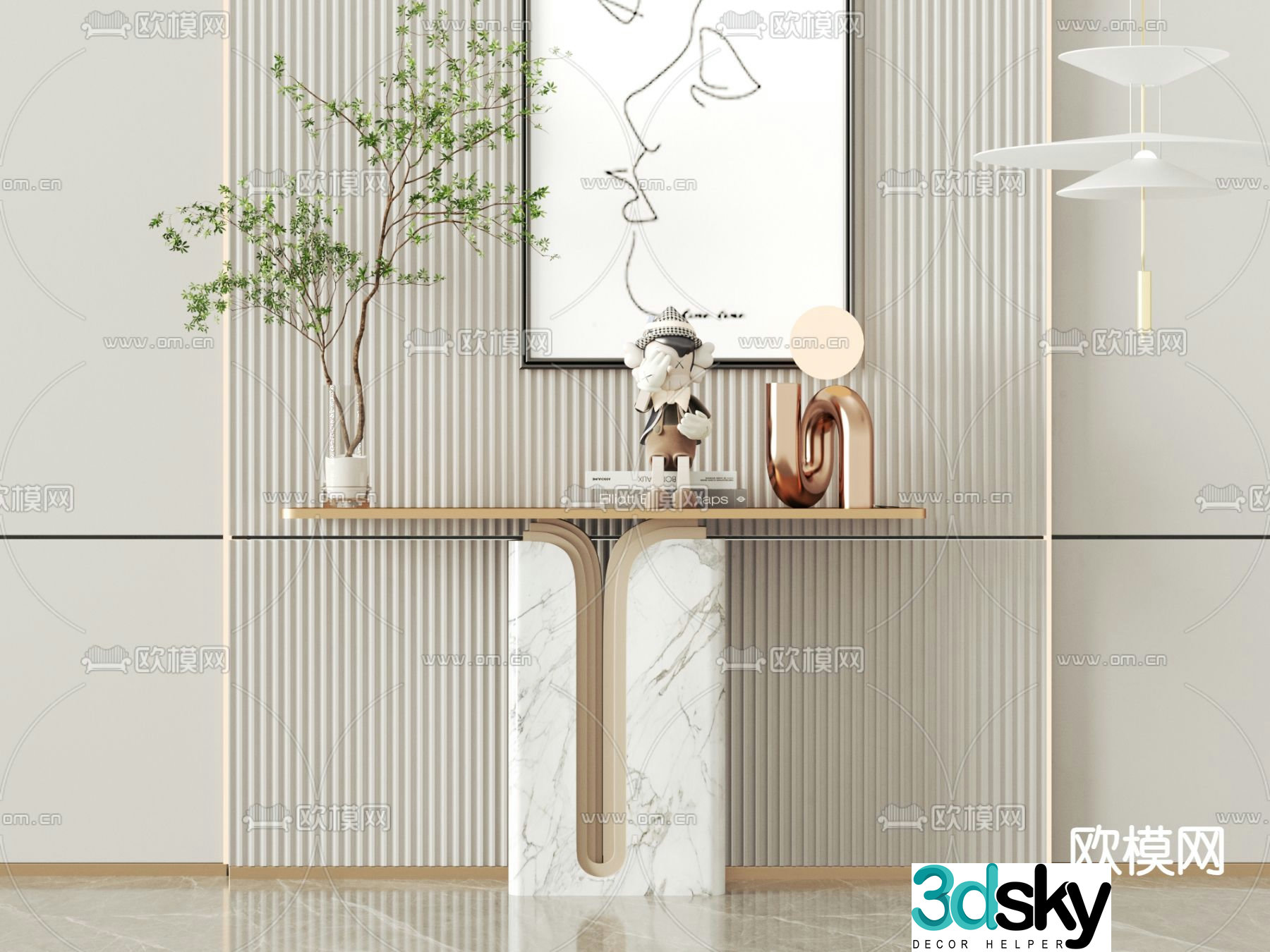 Modern end view desk entrance desk 3D model
