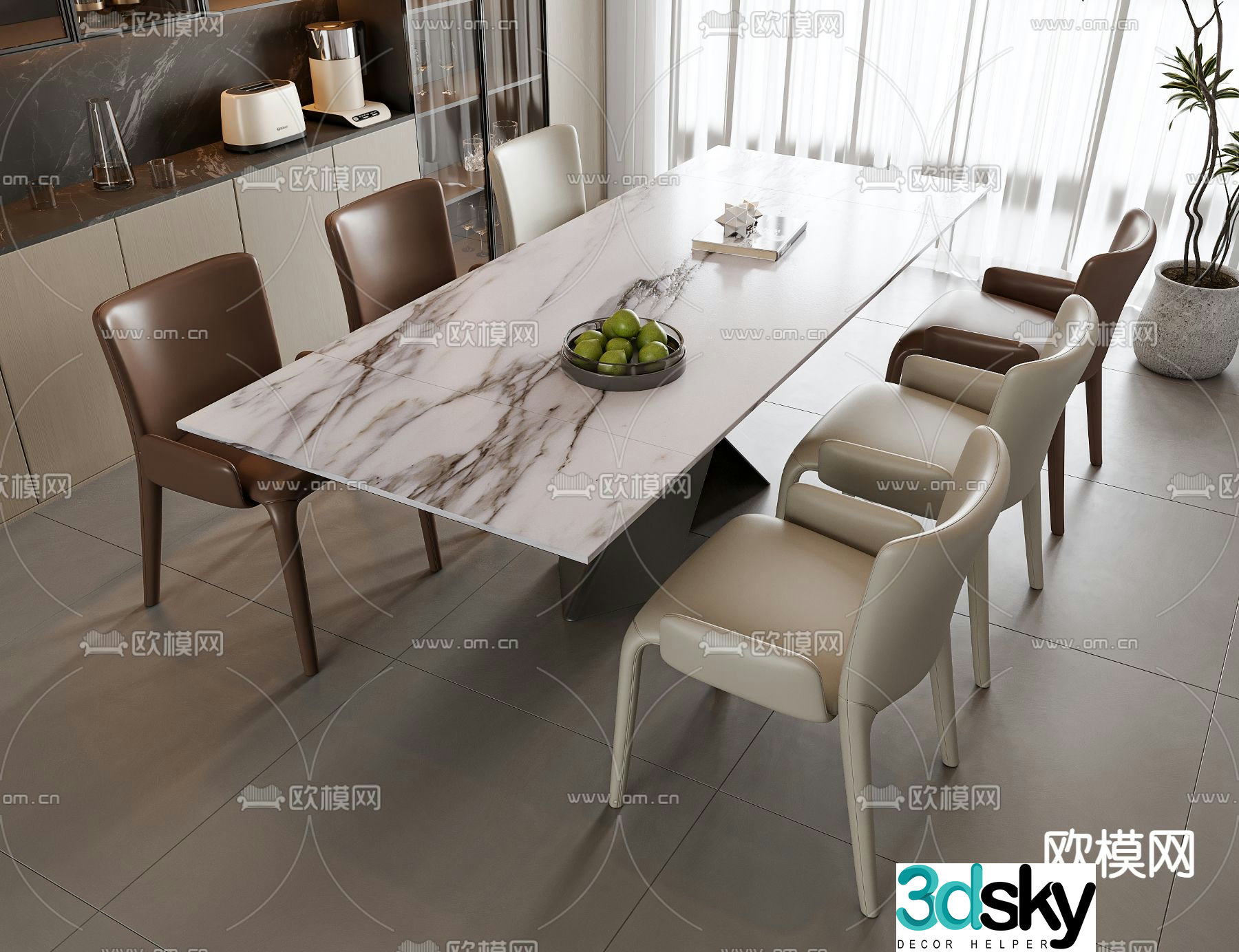 Marble dining table and chairs 3d model
