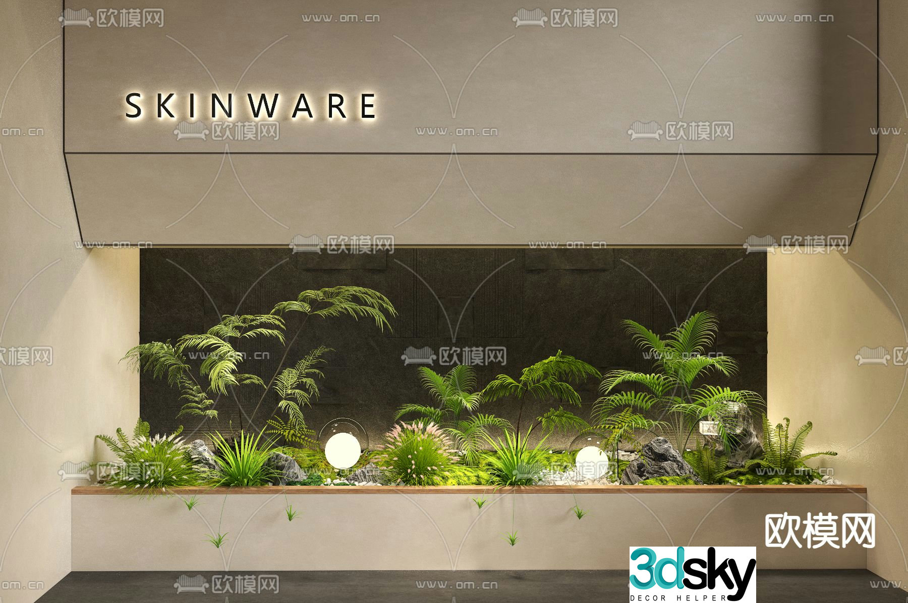 Courtyard sketch indoor landscape plant pile micro landscape 3D model