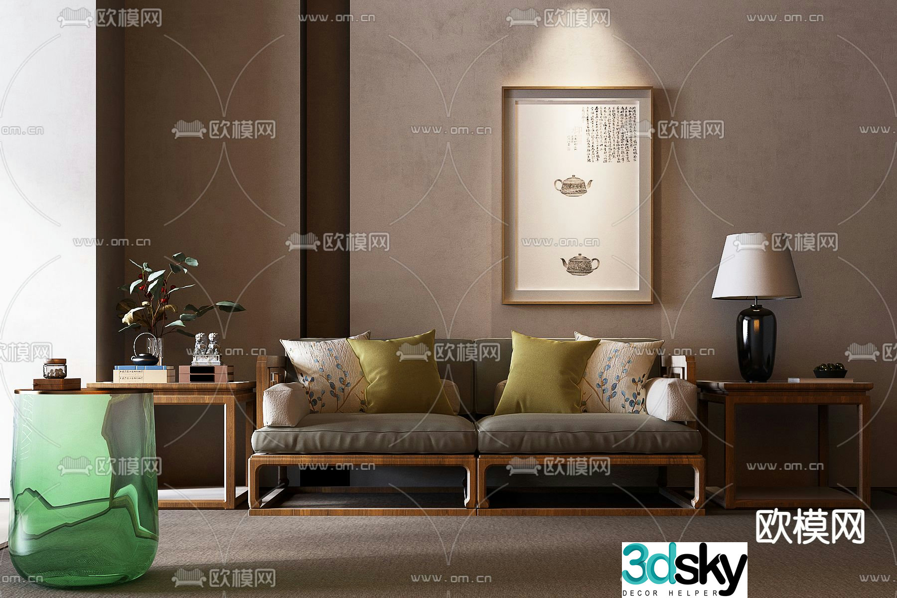 New Chinese style double sofa 3d model