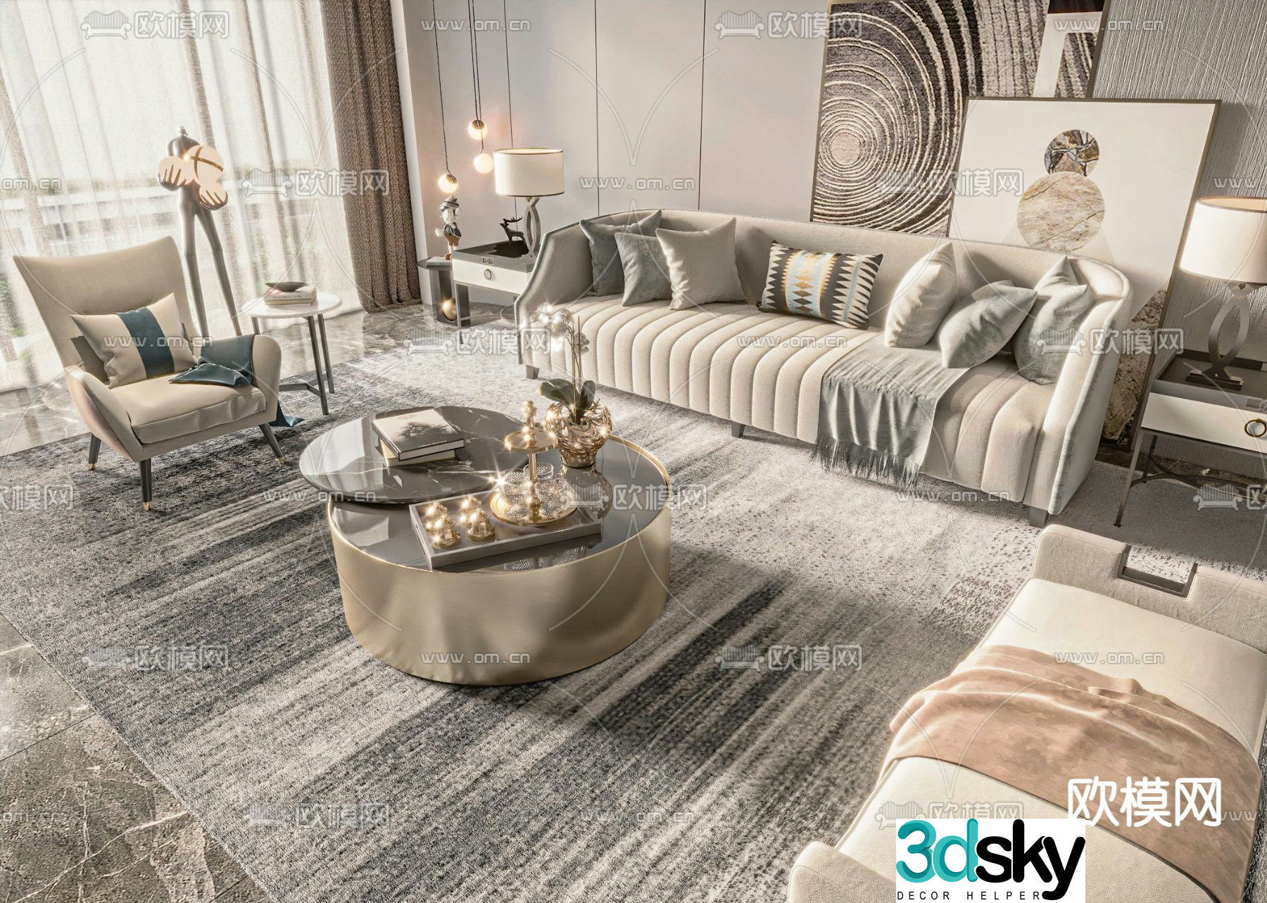 Light luxury modular sofa 3D model