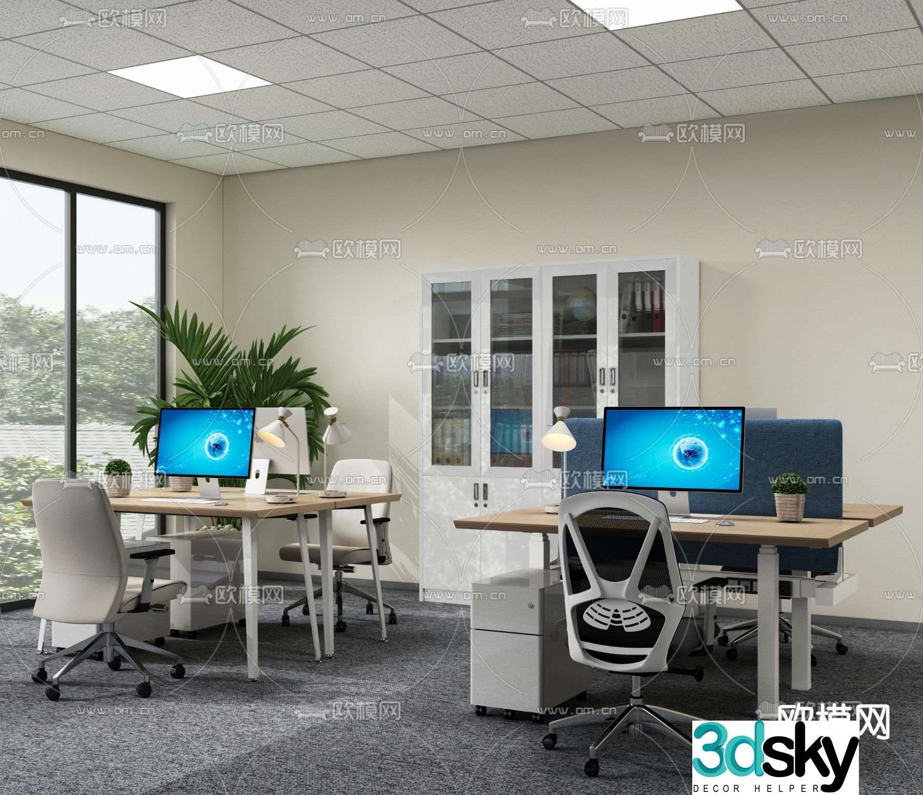 Card space office desk and chair staff table 3d model