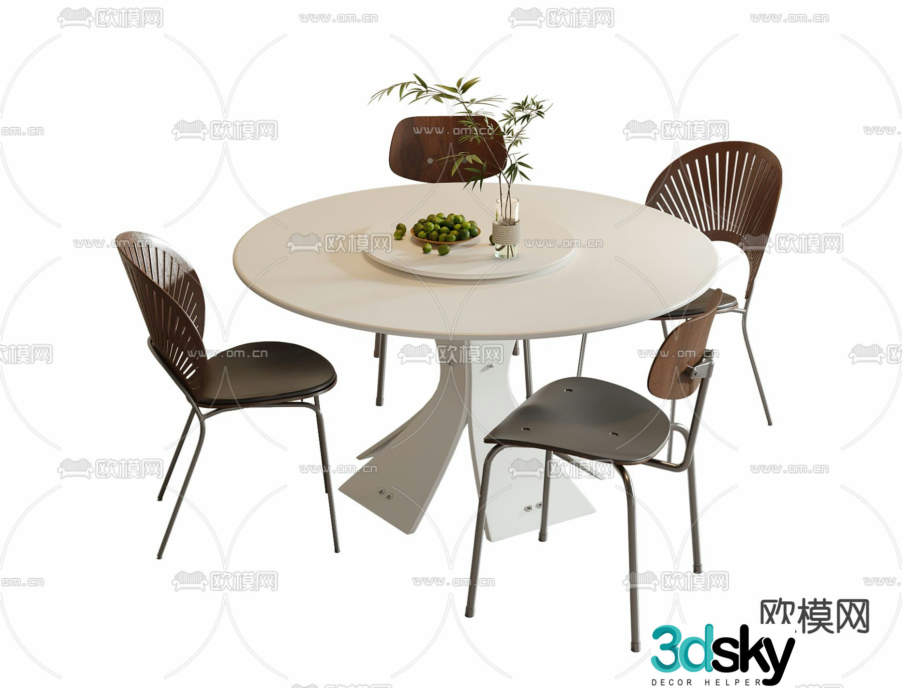 Round dining table and chairs 3d model