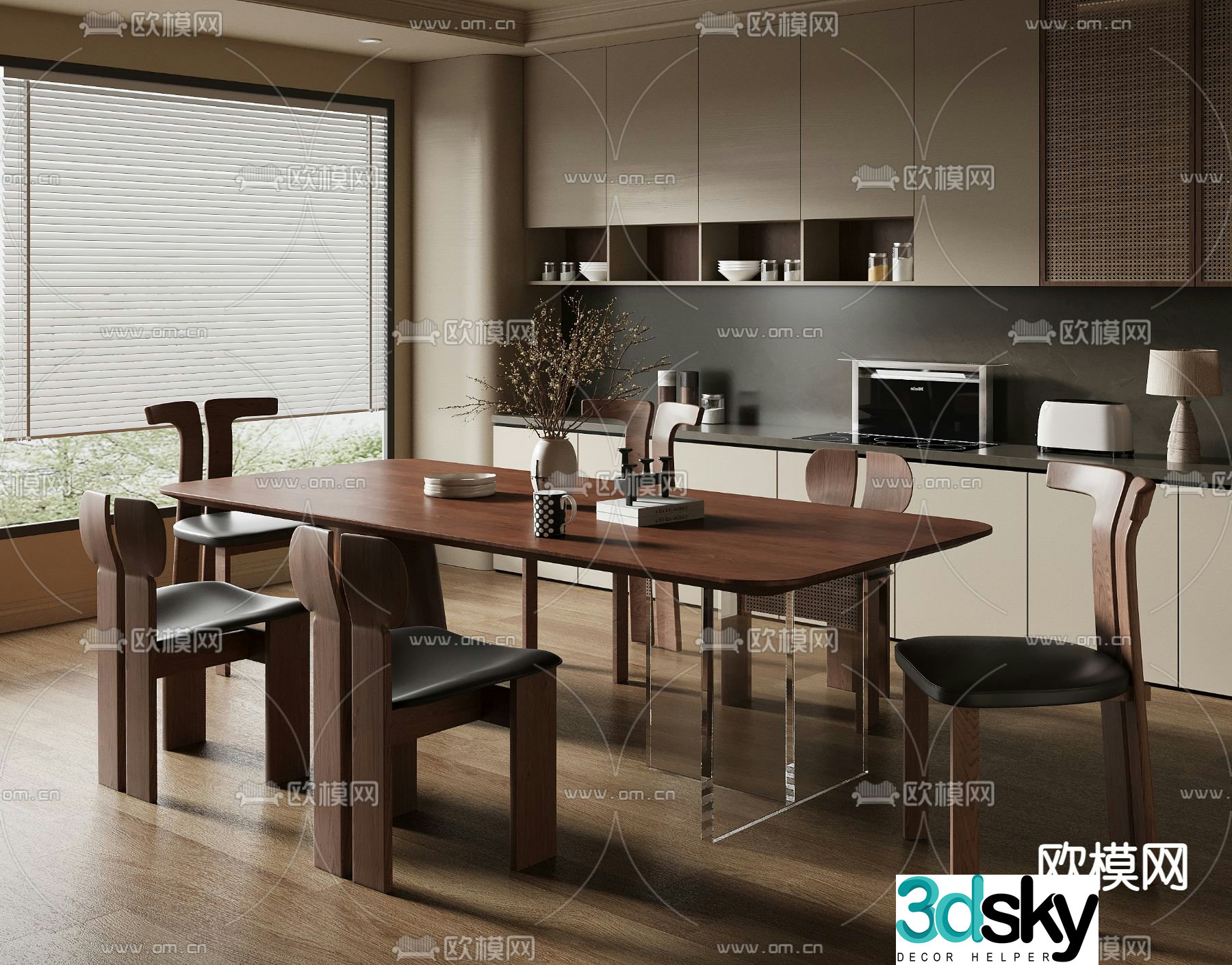 Medieval style dining table and chairs 3d model