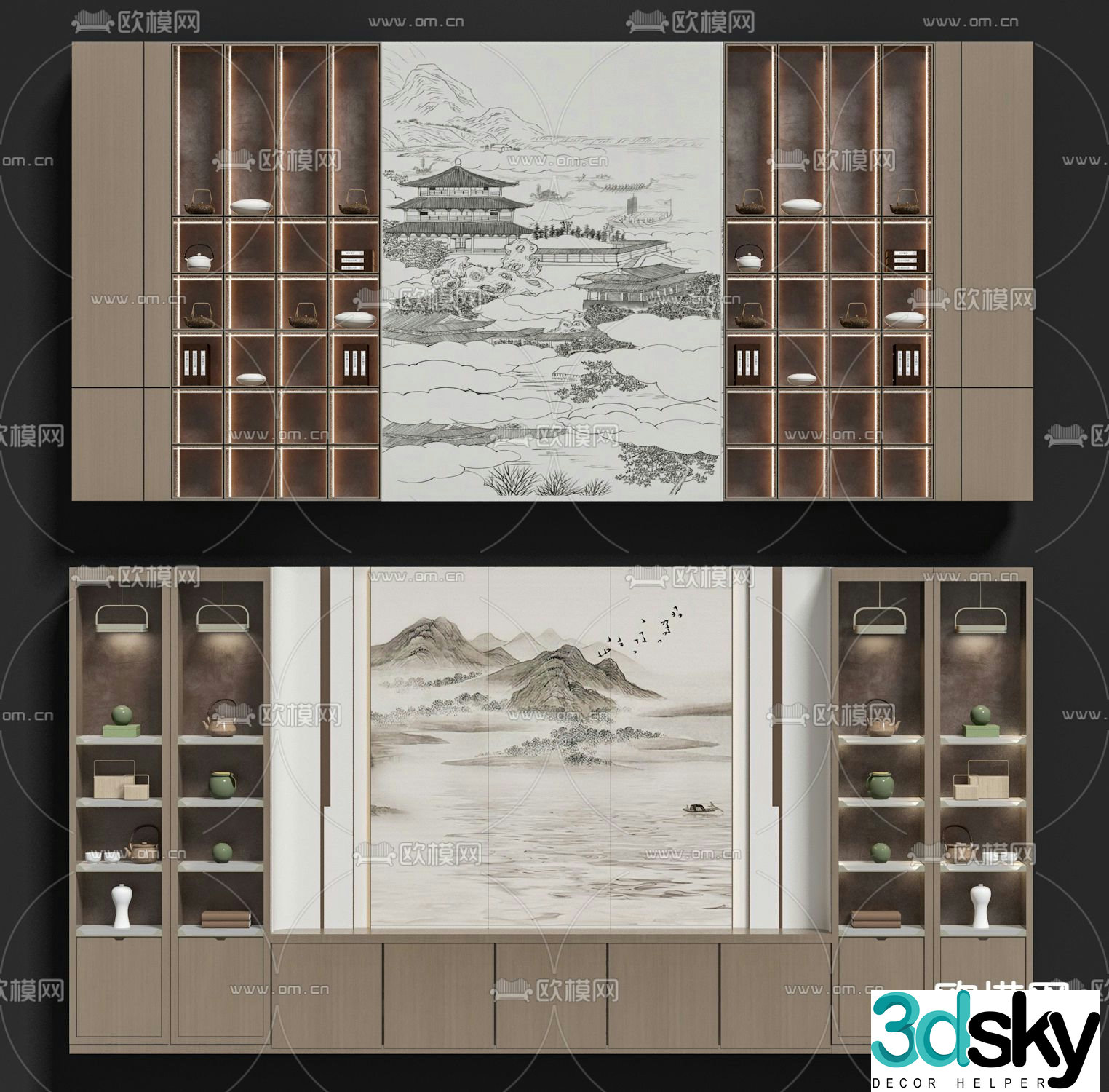 New Chinese style tea cabinet sofa background 3d model