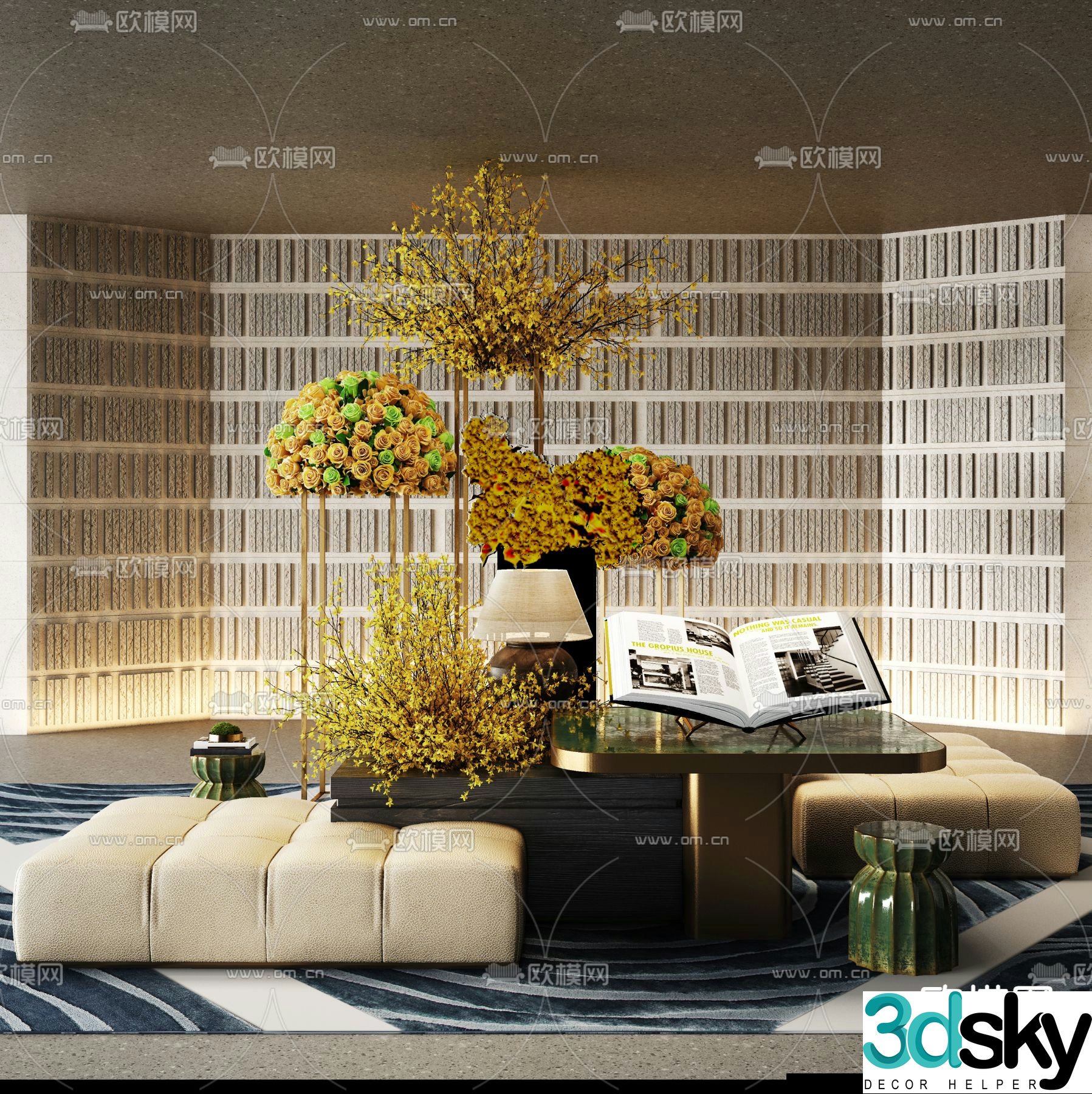 Indoor landscaping public sofa tree pool chair 3d model