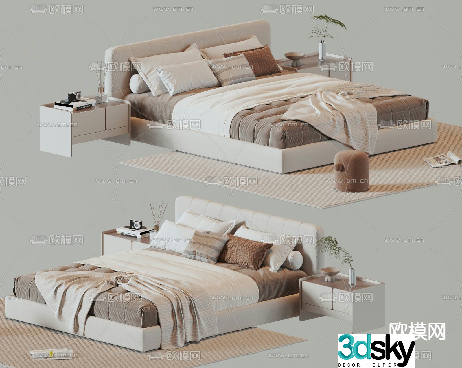 Modern double bed 3d model