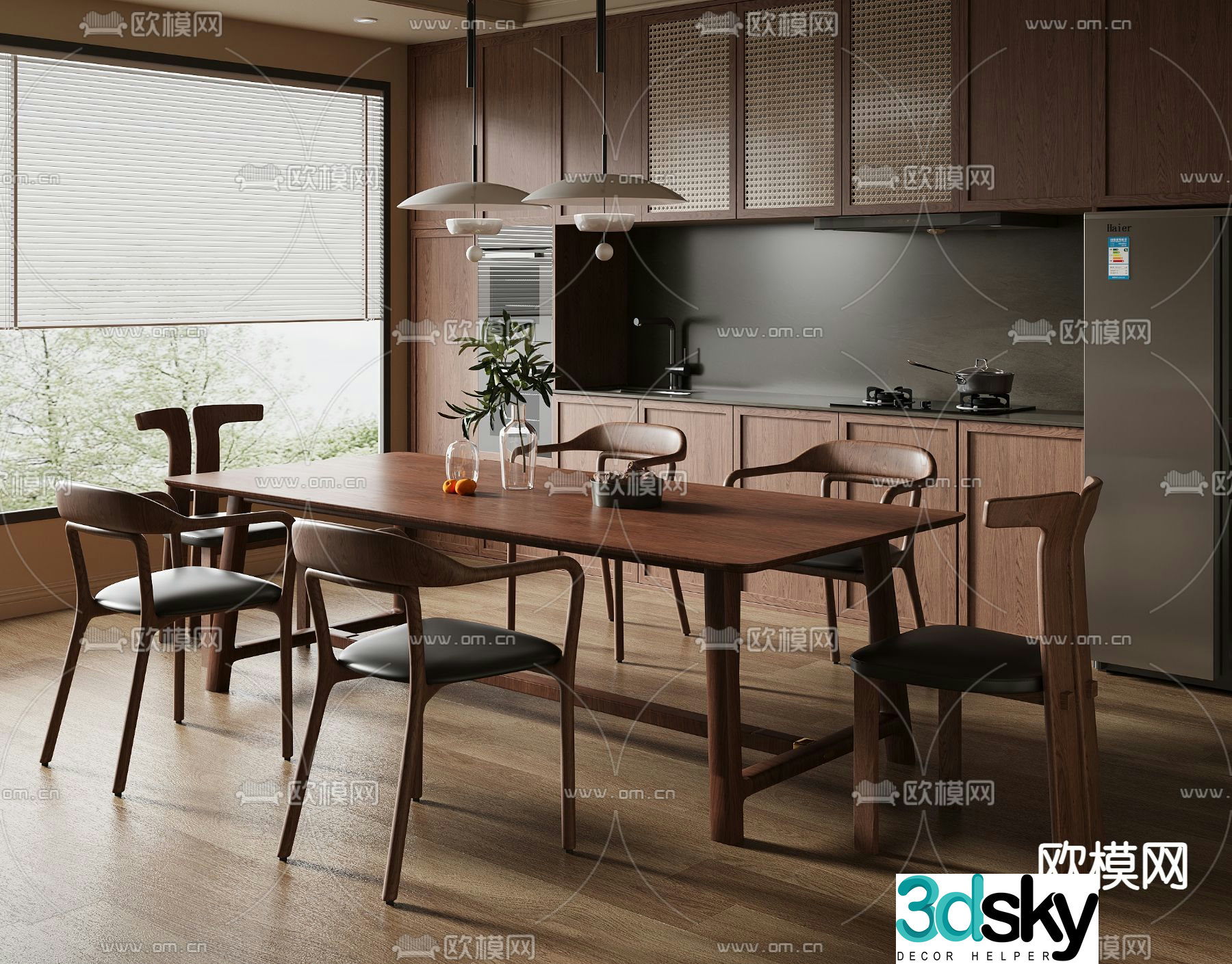 Medieval style dining table and chairs 3d model