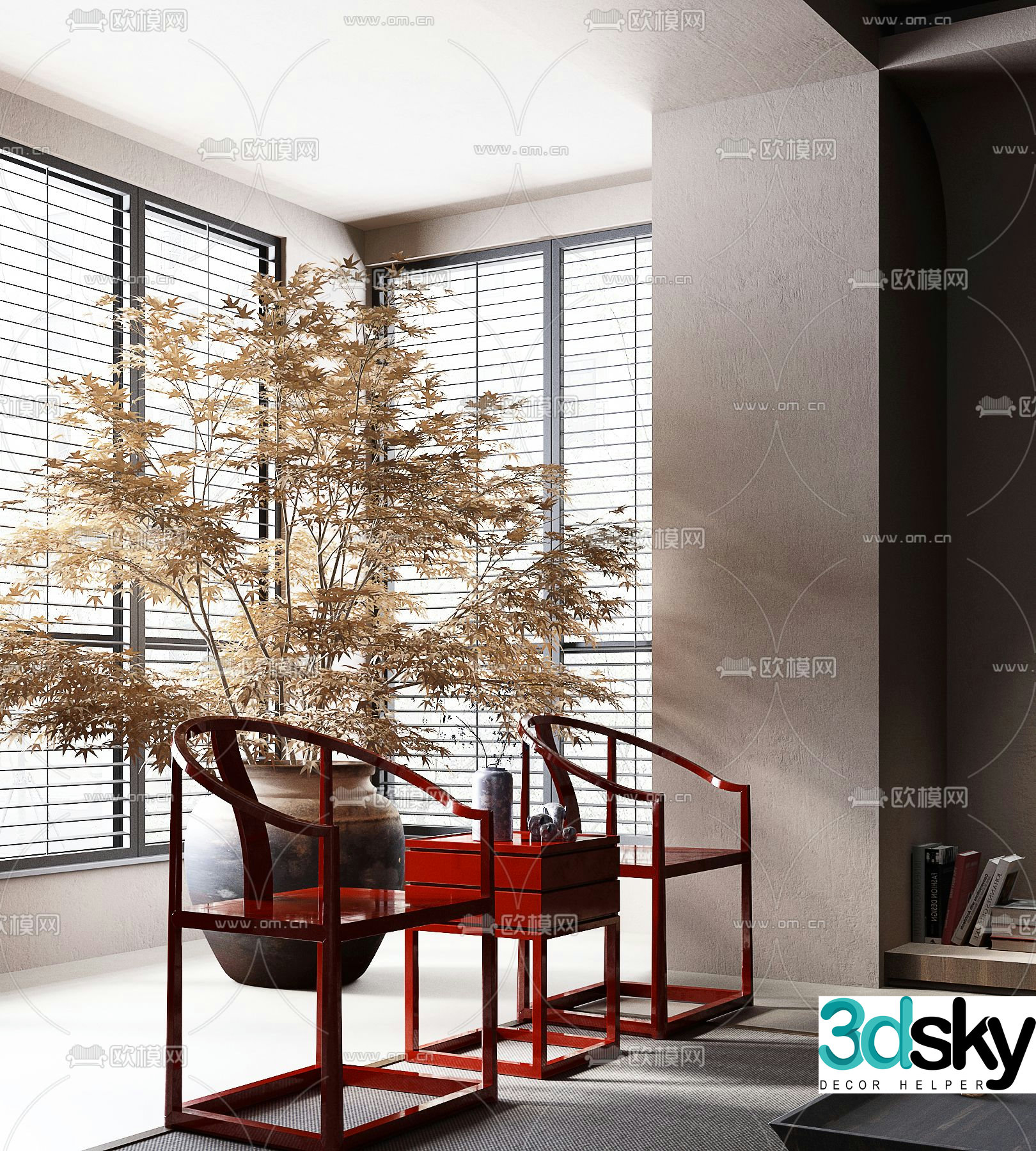 New Chinese style armchair red chair 3d model