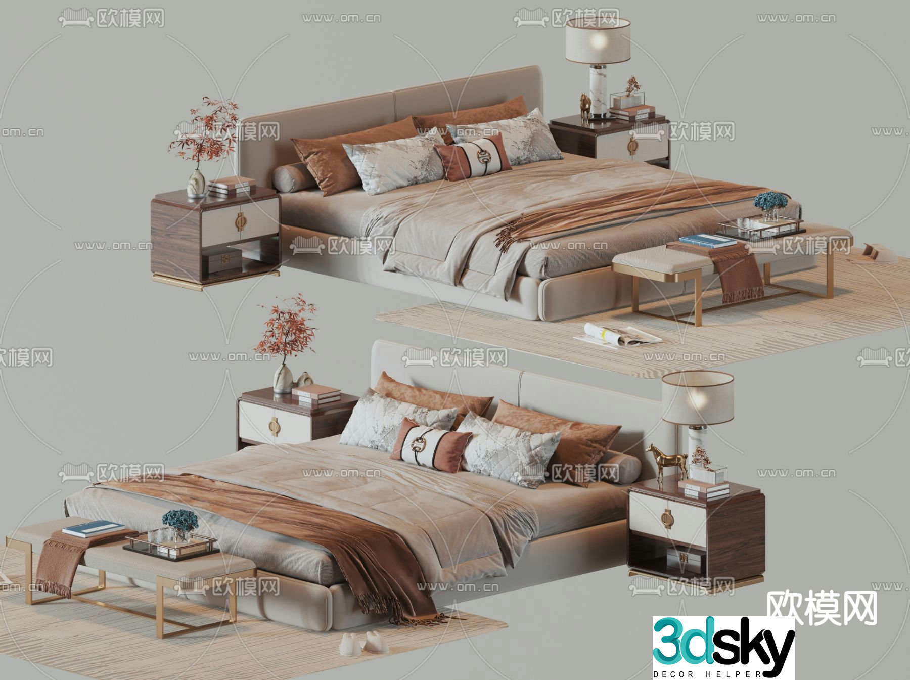 New Chinese style double bed 3d model