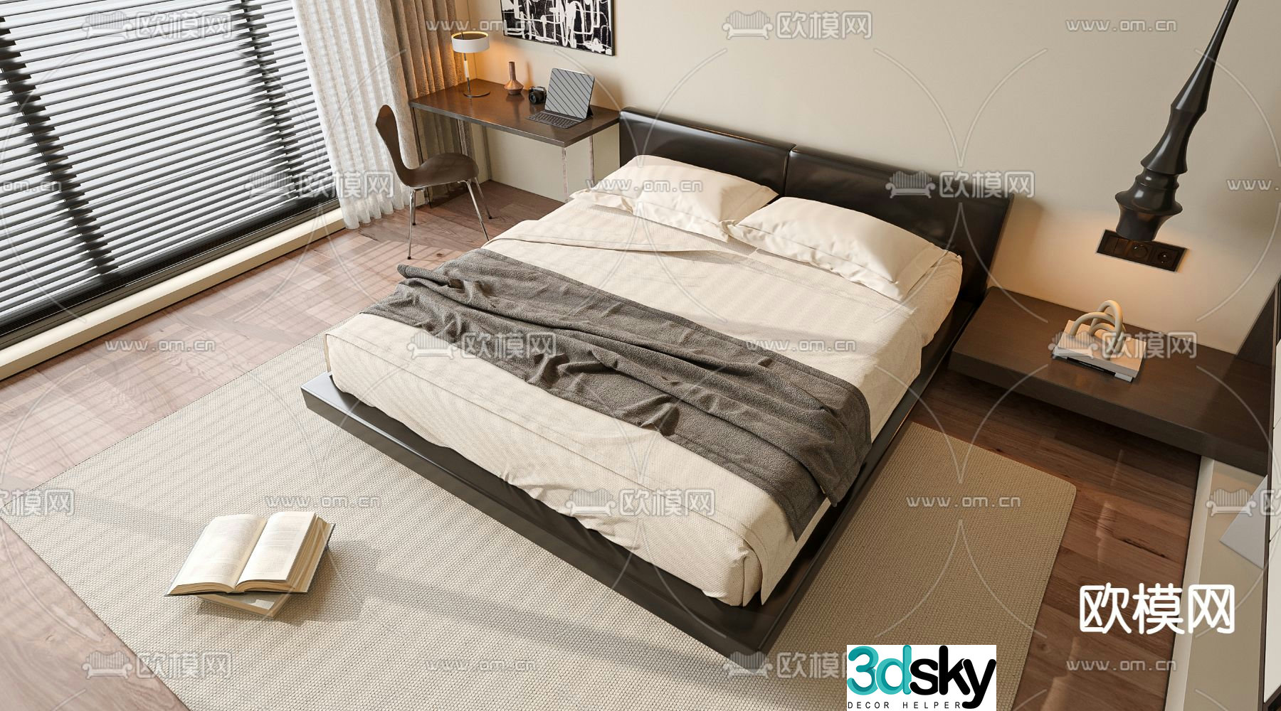 Modern double bed 3d model