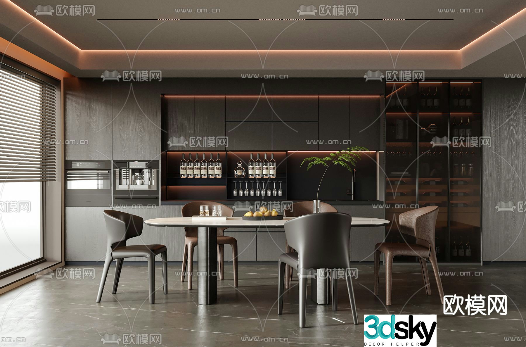 Premium gray restaurant 3d model