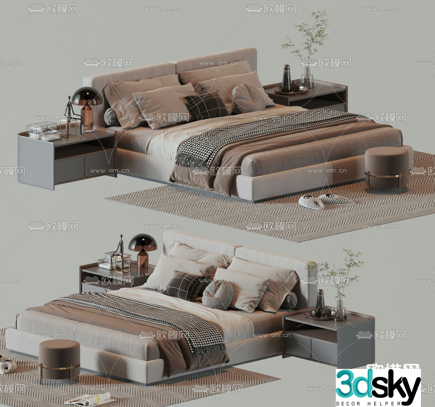Modern double bed 3d model