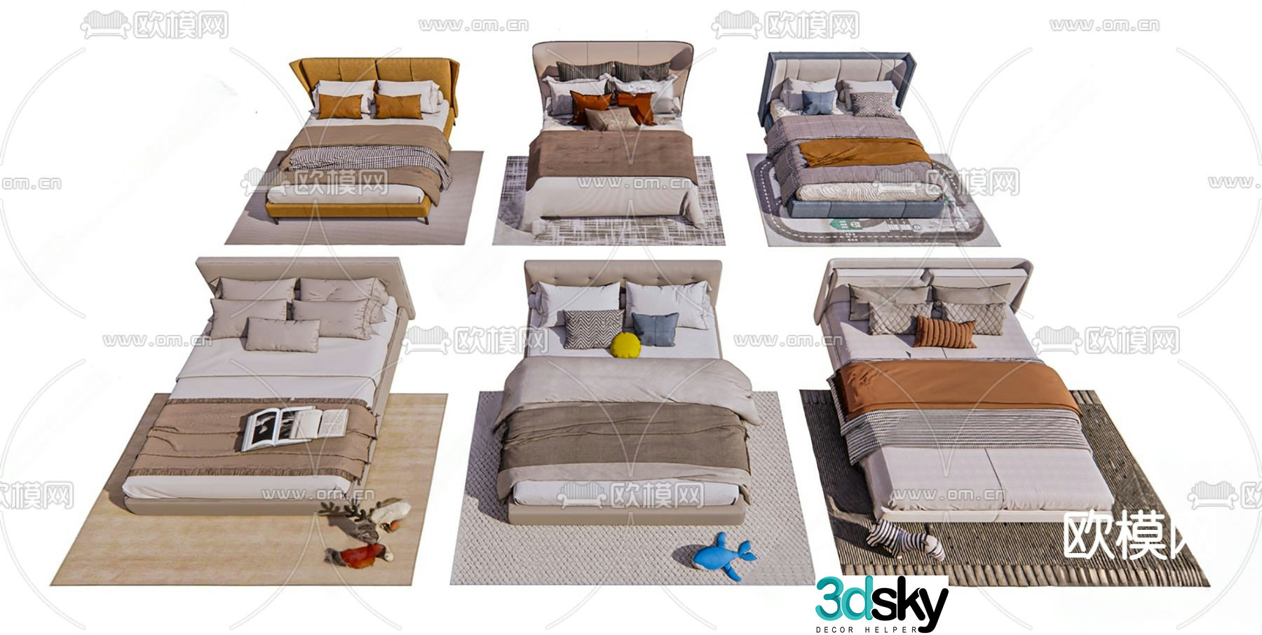 Fabric double bed bedroom bed master bedroom bed 3d model