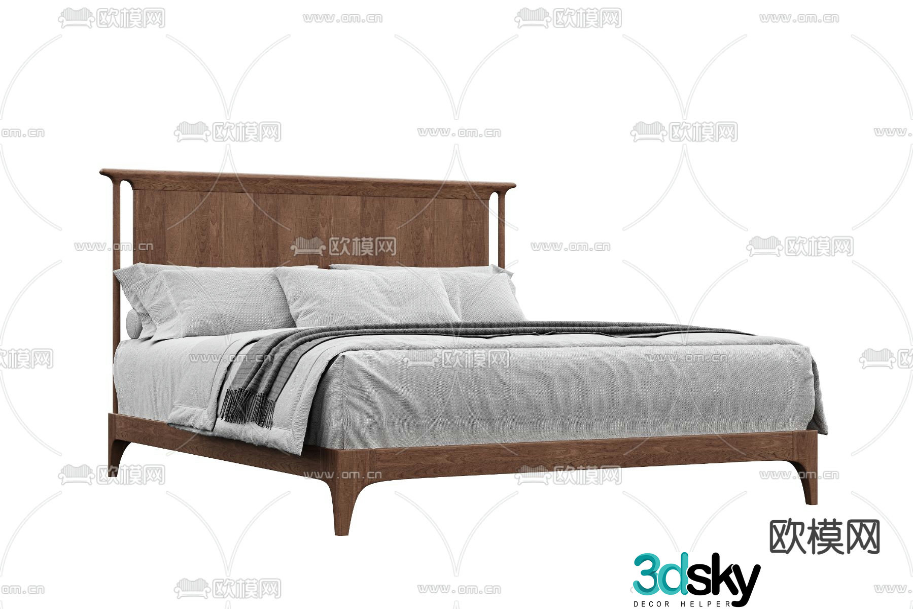 New Chinese solid wood bed double bed 3d model