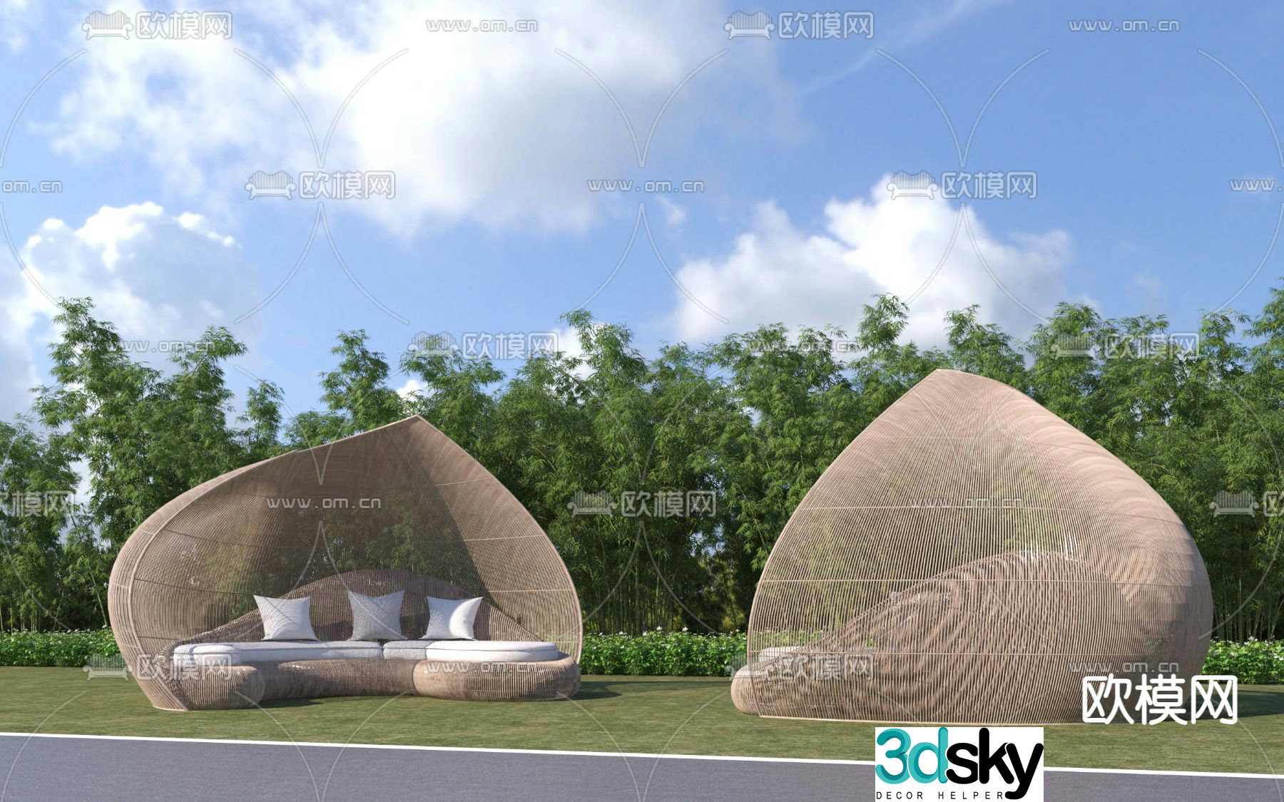 Modern special-shaped rattan grille landscape sketch 3D model