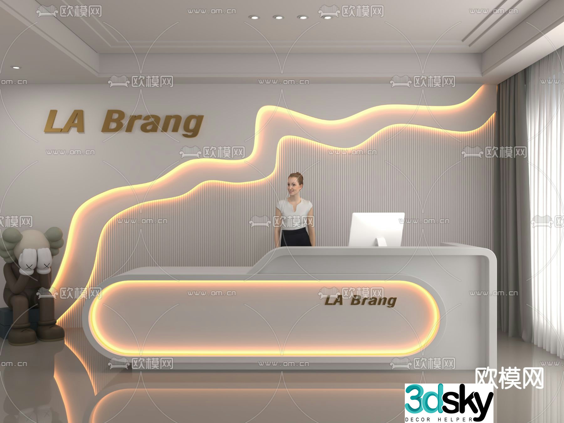 Modern front desk reception desk 3d model