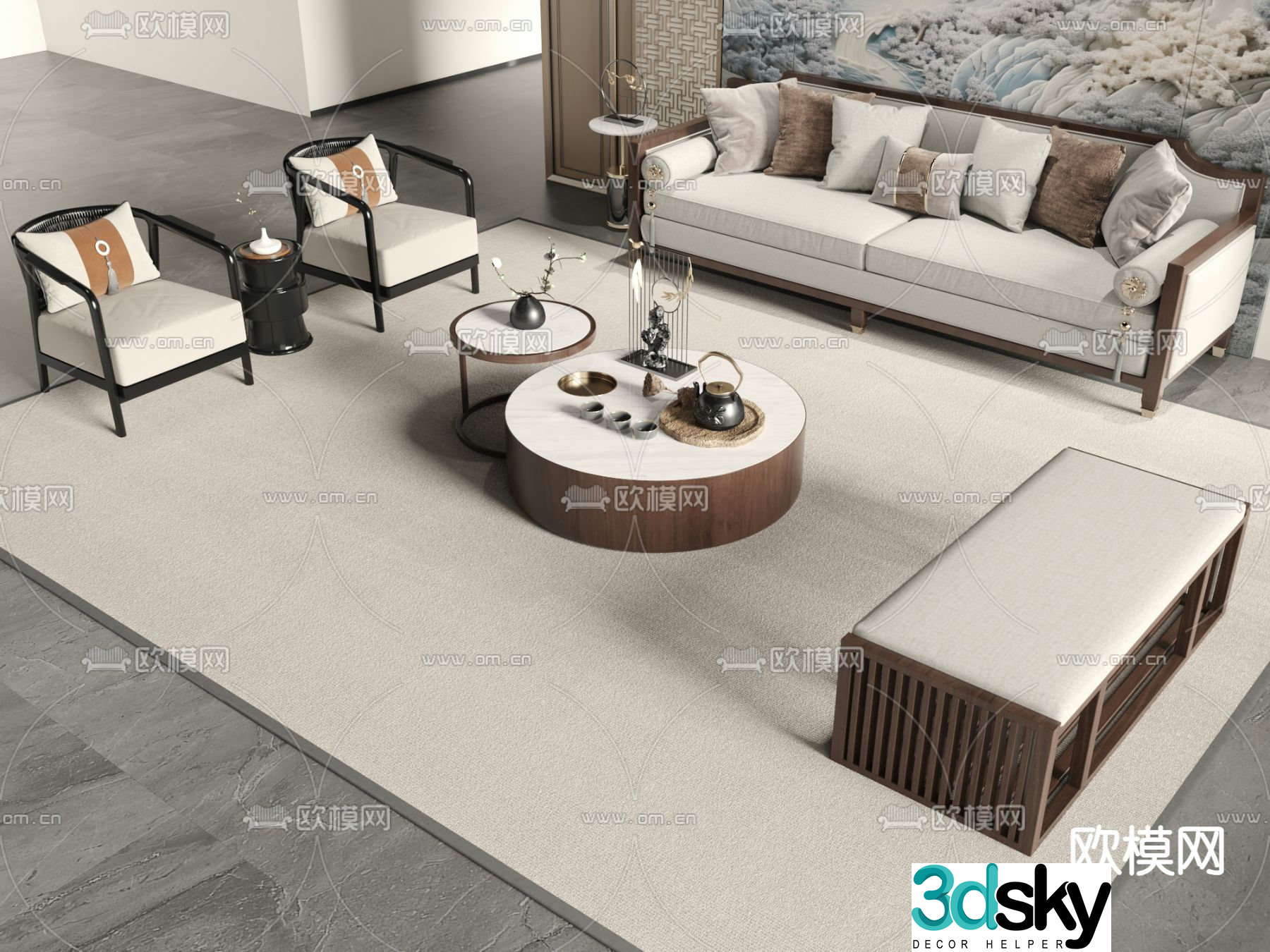 New Chinese style modular sofa 3d model