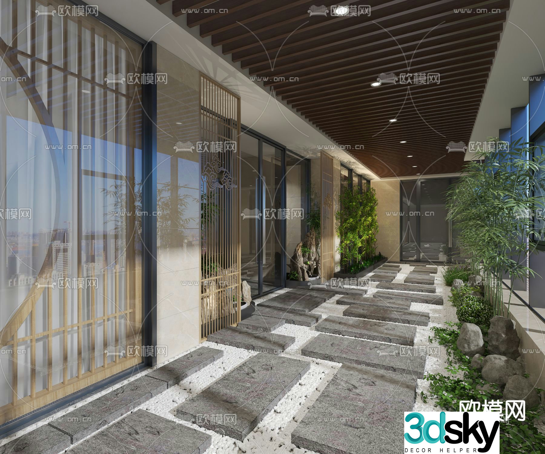New Chinese style courtyard landscape 3D model