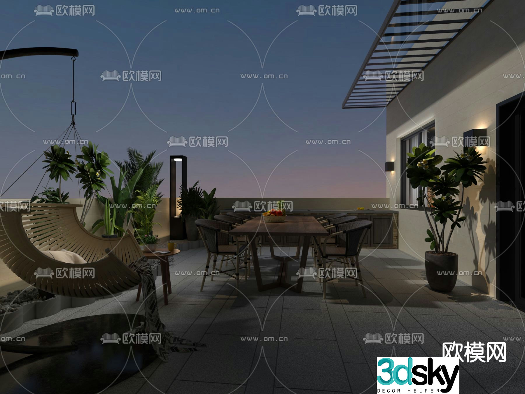 Villa balcony terrace roof garden 3d model