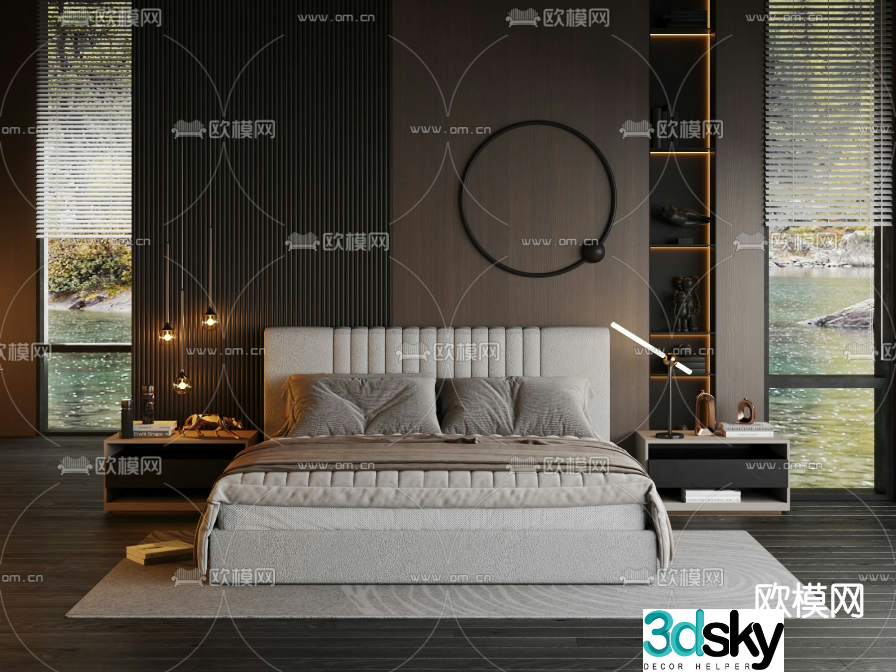 Modern fabric double bed 3d model