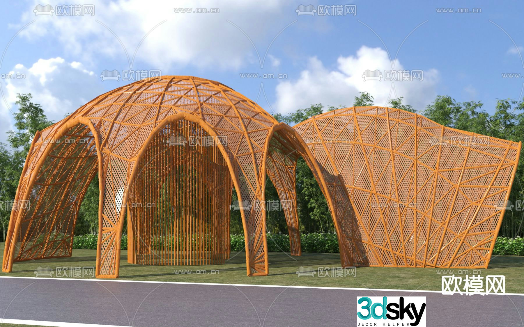 Rattan and bamboo frame frame grille landscape frame 3D model