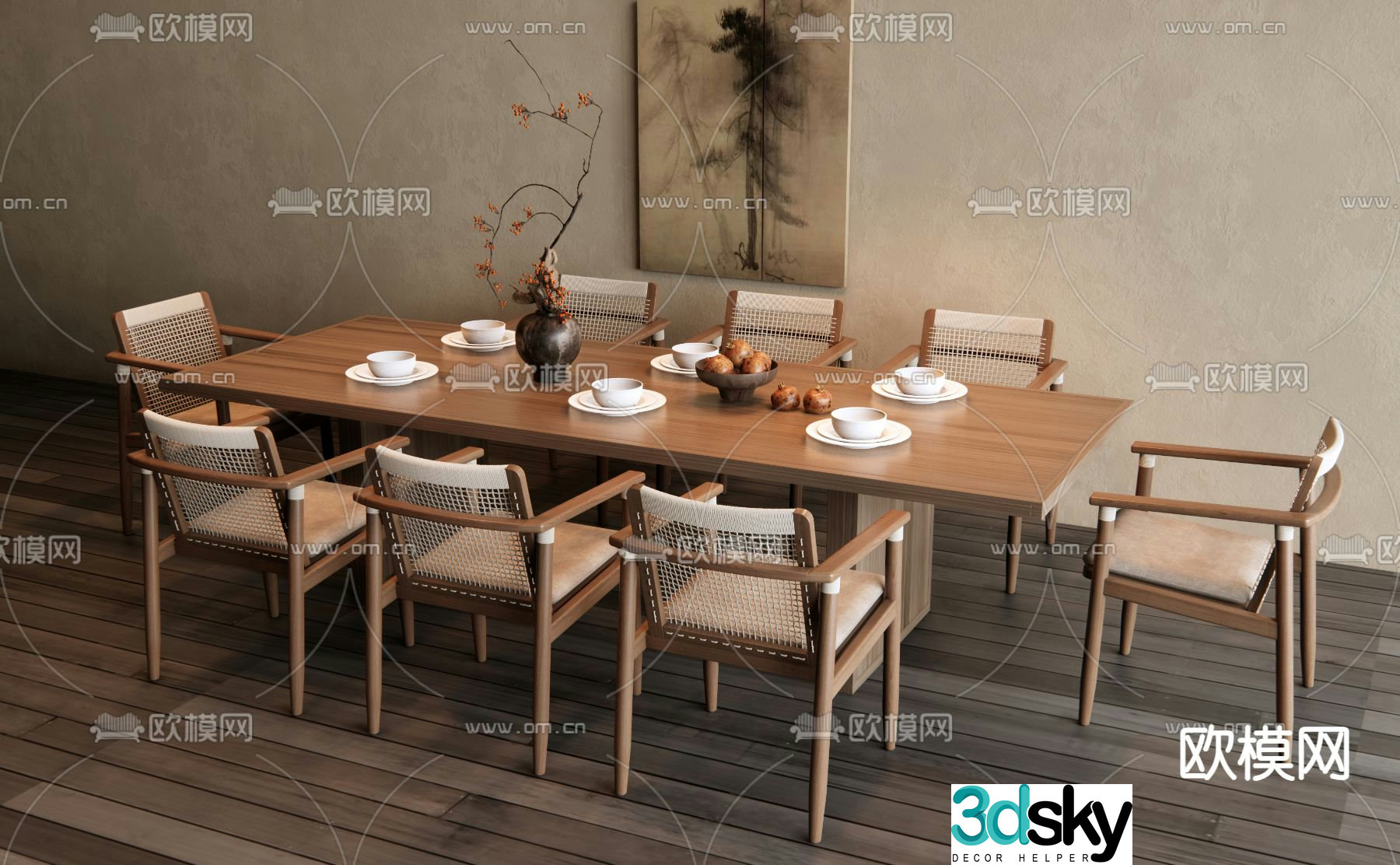 Medieval style dining table and chairs bar dining table 3D model