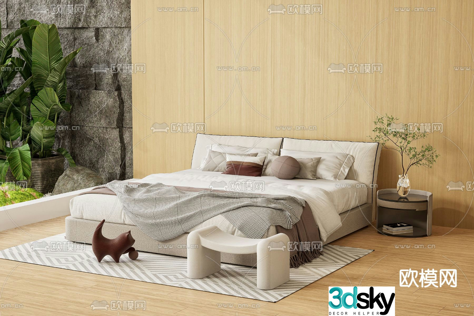 Modern double bed 3d model