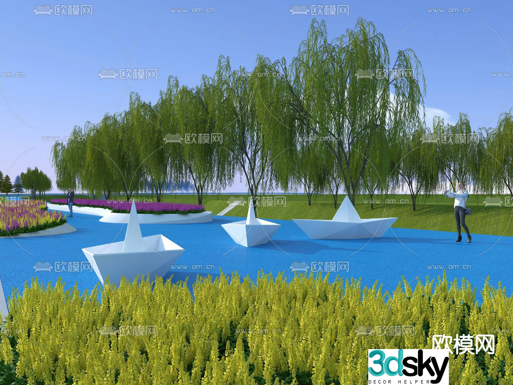 Paper boat sculpture square sculpture 3d model