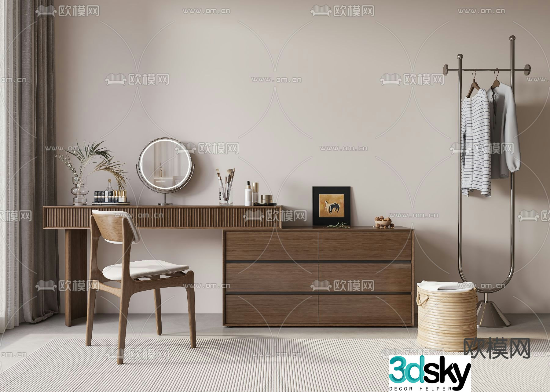 Middle style dressing table 3d model