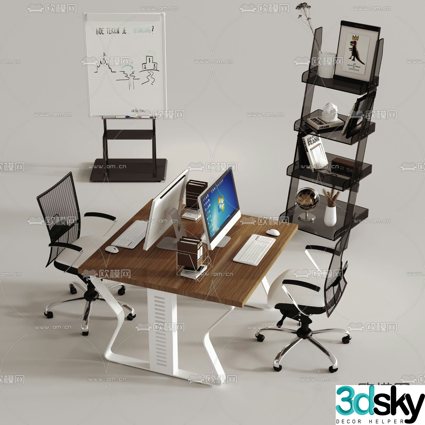 Office desk and chair position card space 3d model