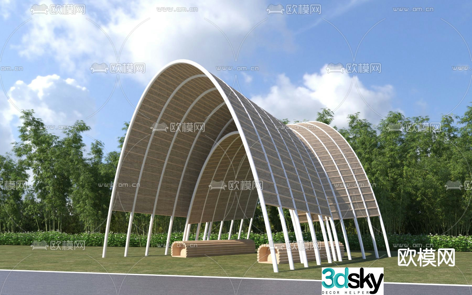 Modern special-shaped rattan grille landscape gallery 3D model