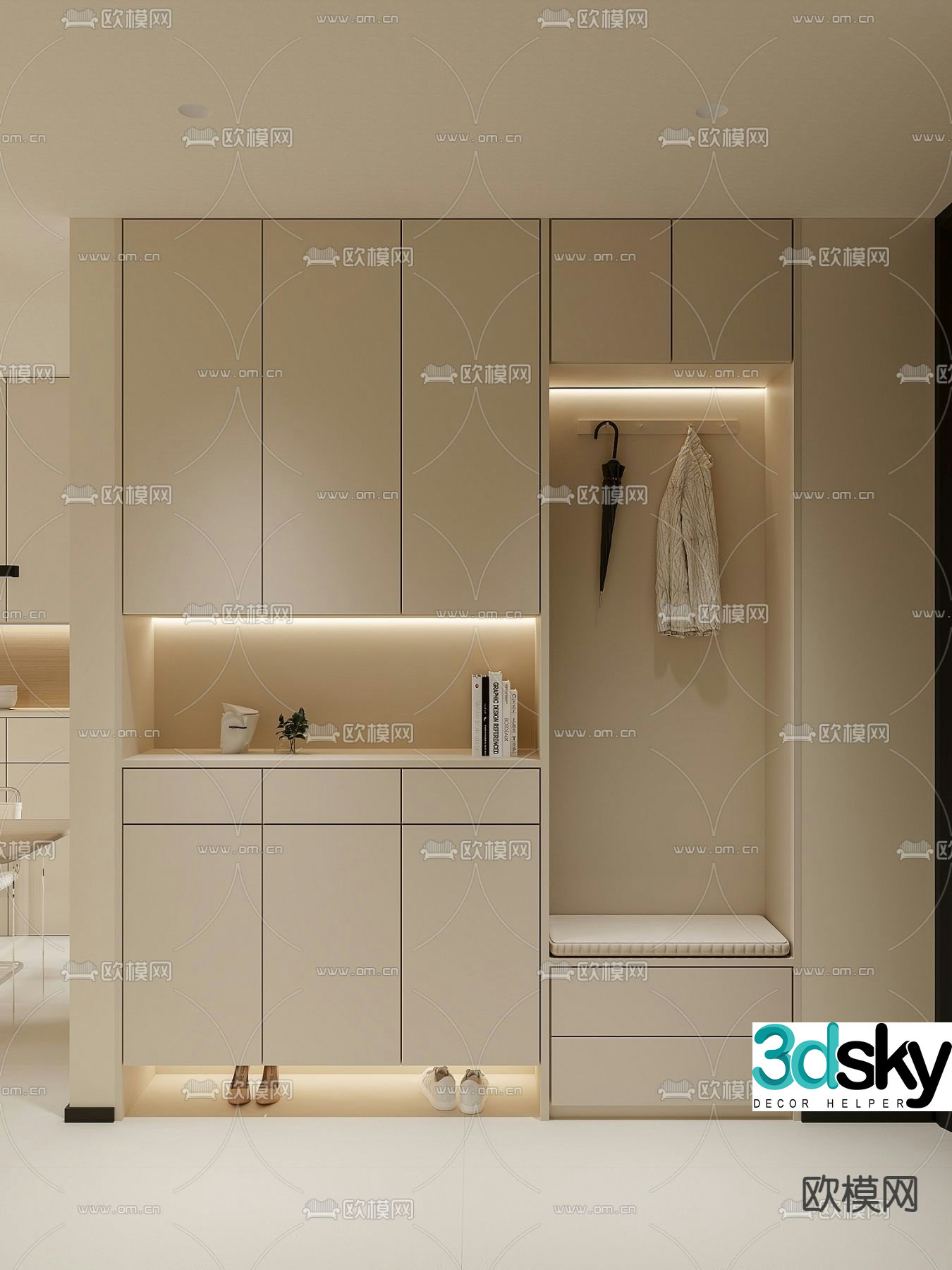 Modern entryway shoe cabinet 3D model