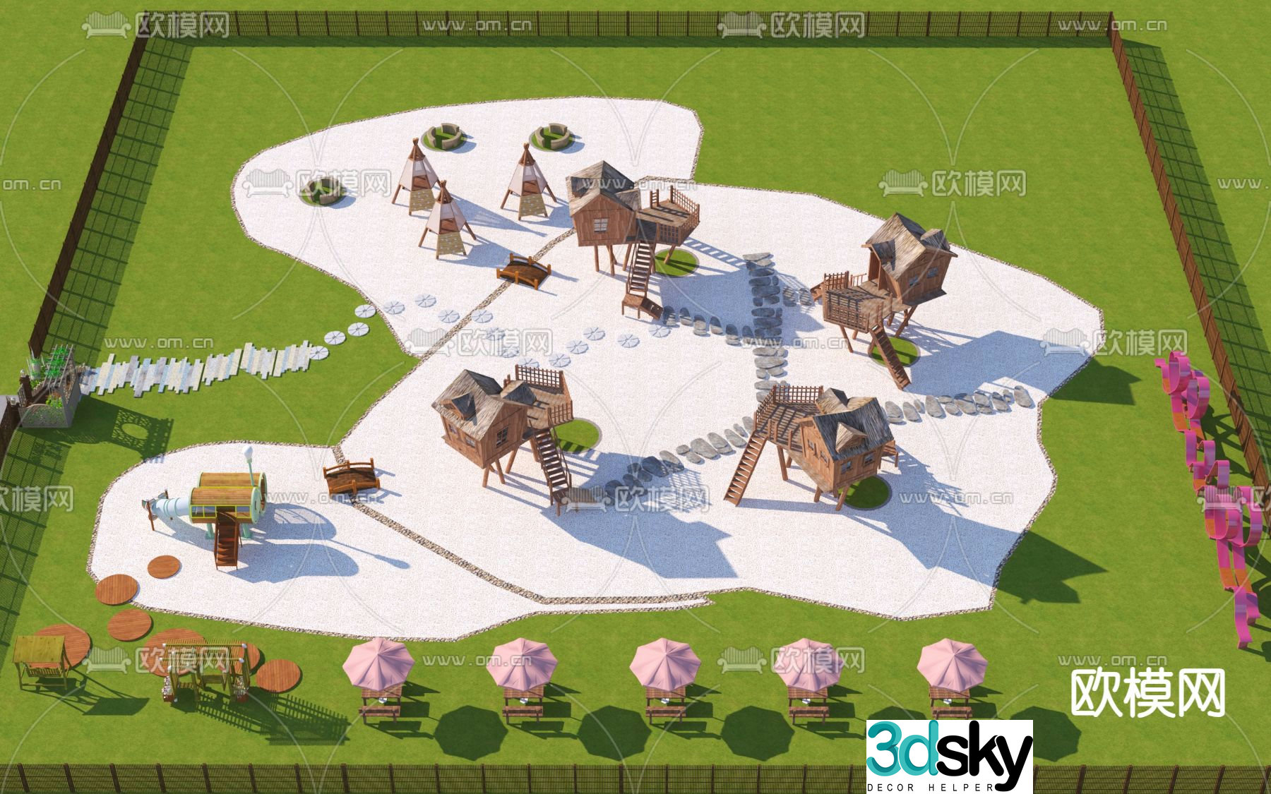 Outdoor parent-child equipment unpowered playground 3D model