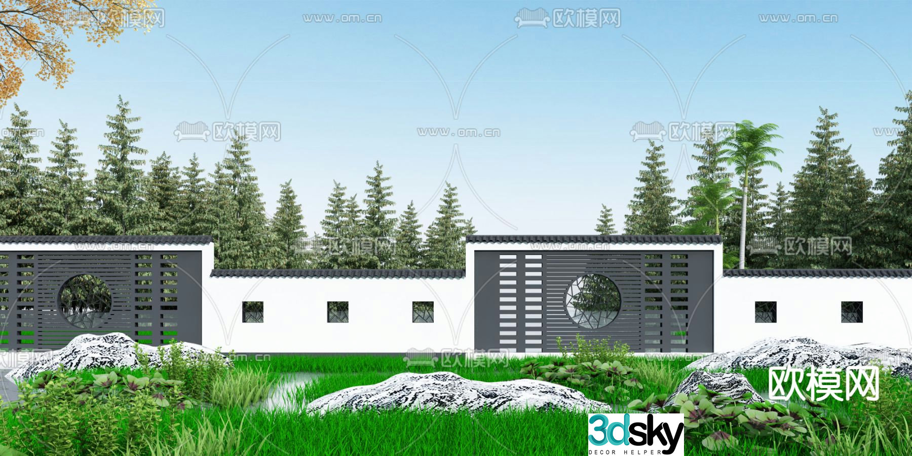 New Chinese style landscape wall courtyard landscape wall 3D model