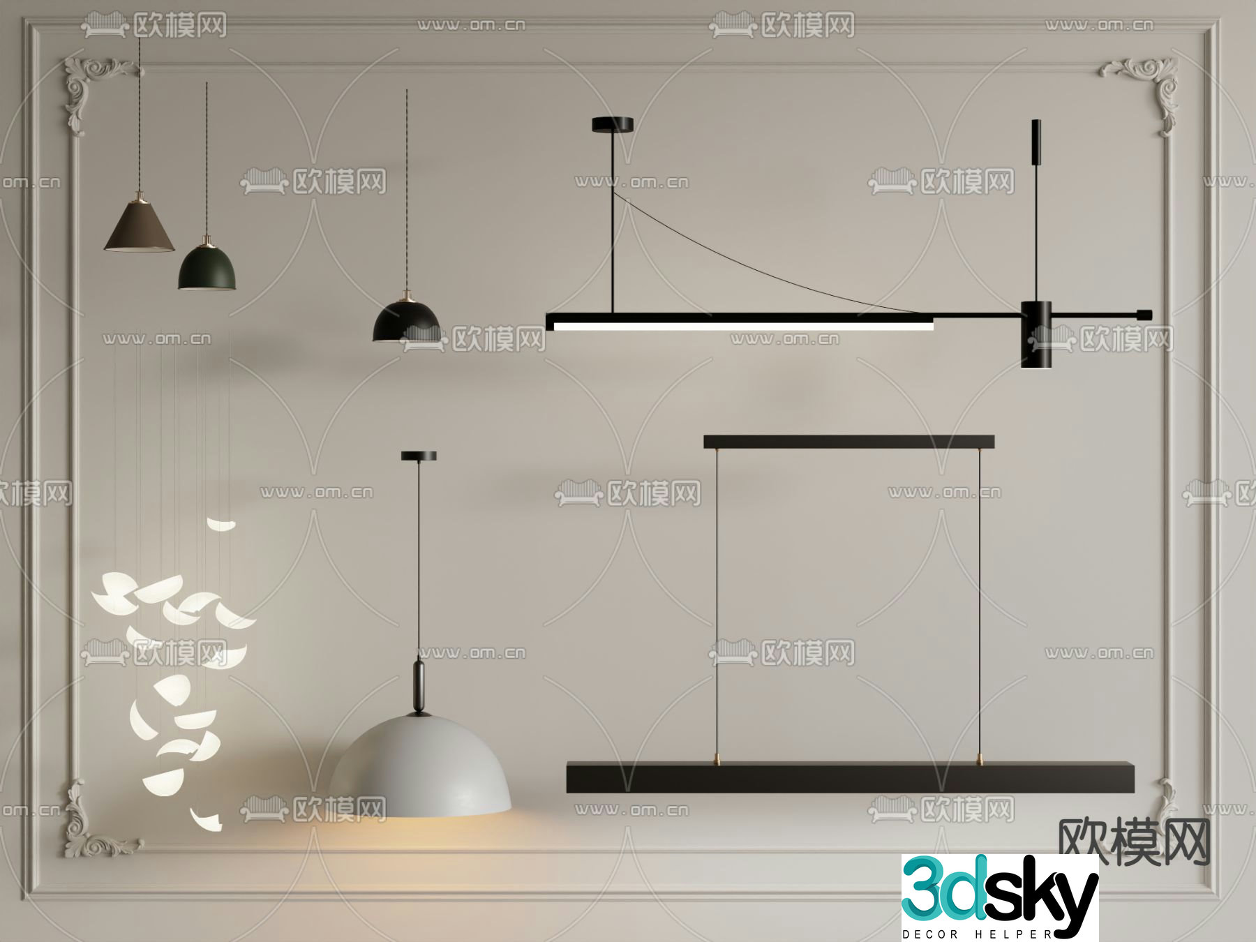 Long chandelier restaurant chandelier 3d model