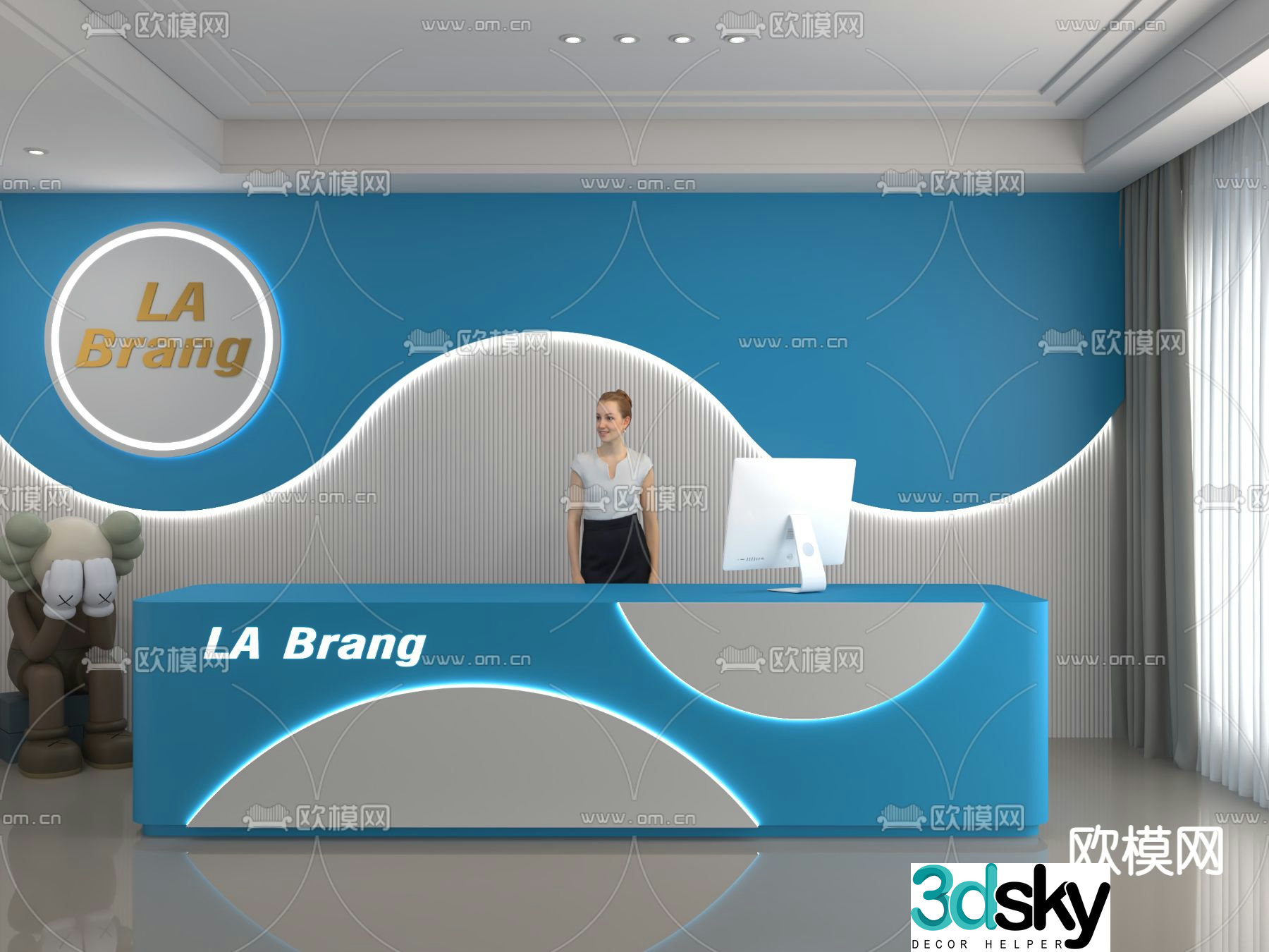 Modern front desk reception desk 3d model